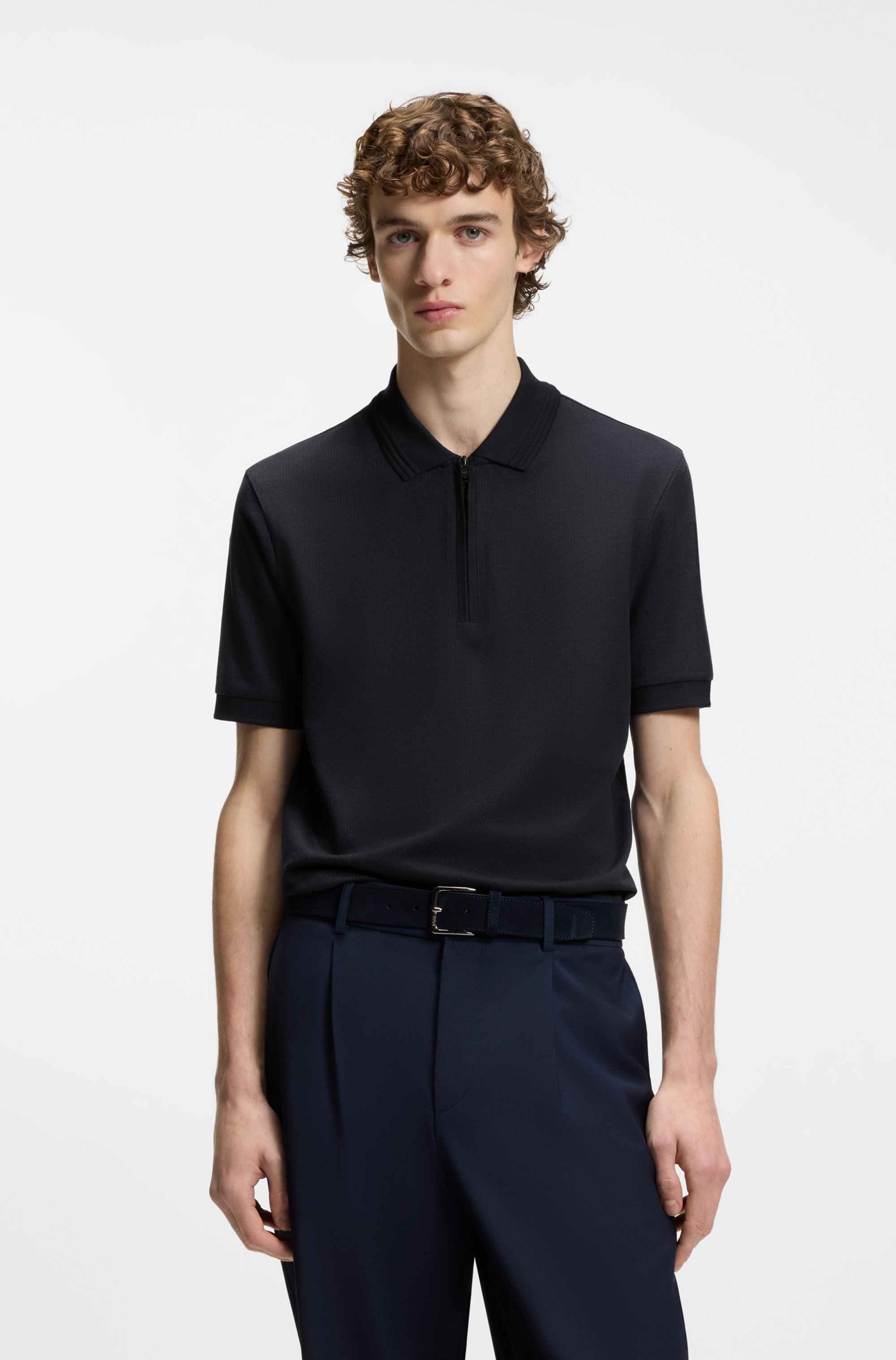 Cotton-blend polo shirt with zip placket