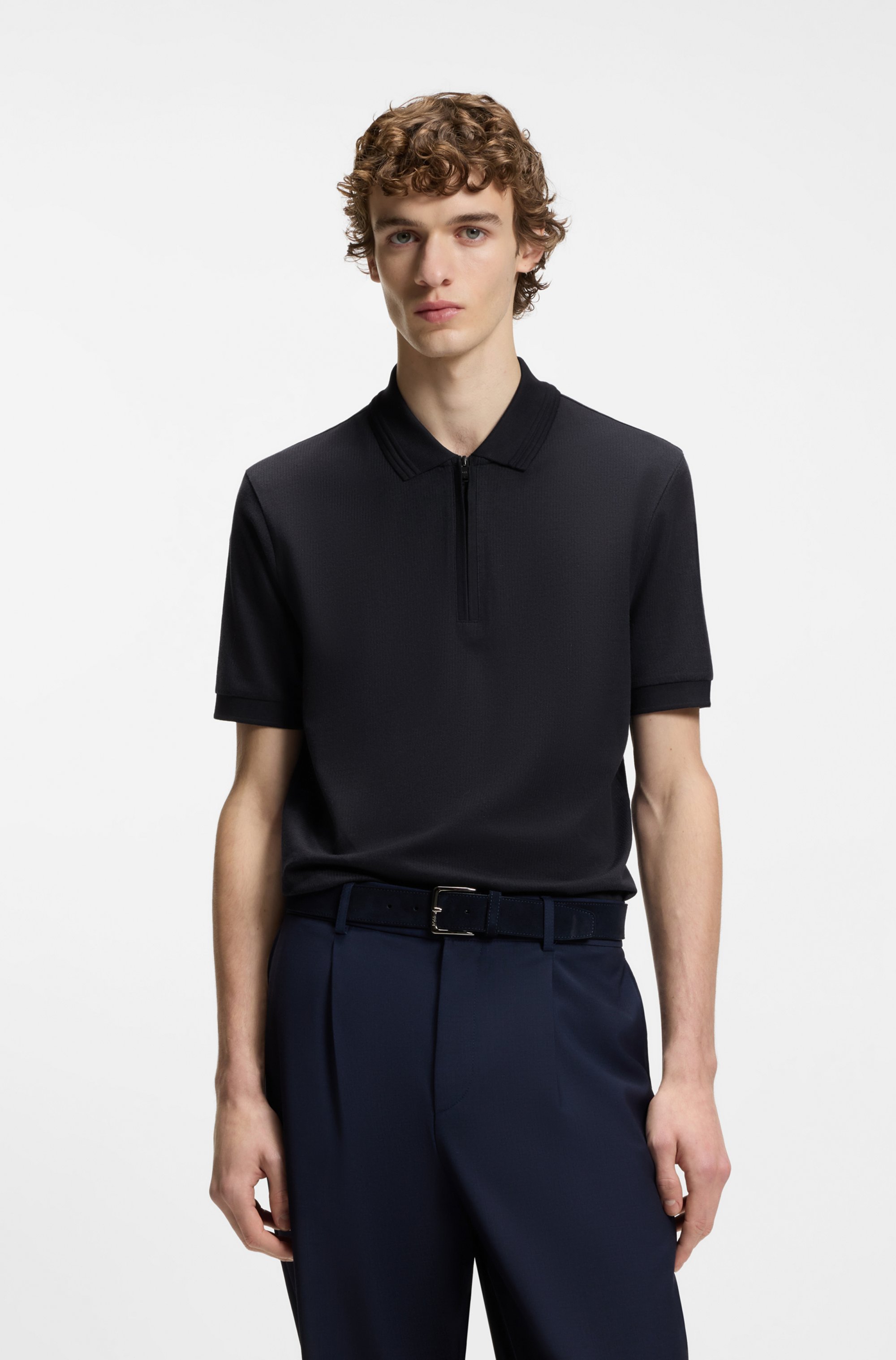 Cotton-blend polo shirt with zip placket