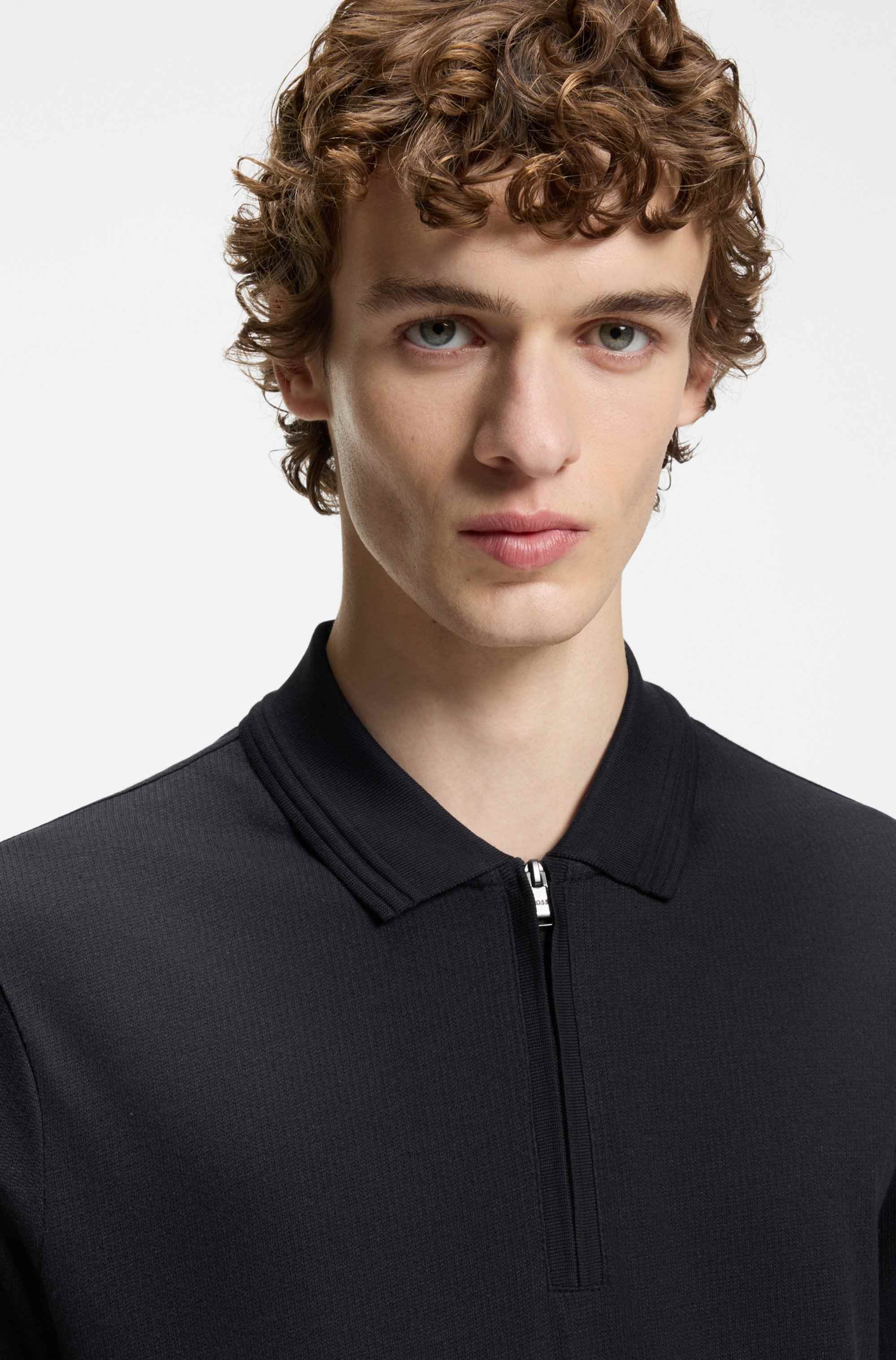 Cotton-blend polo shirt with zip placket