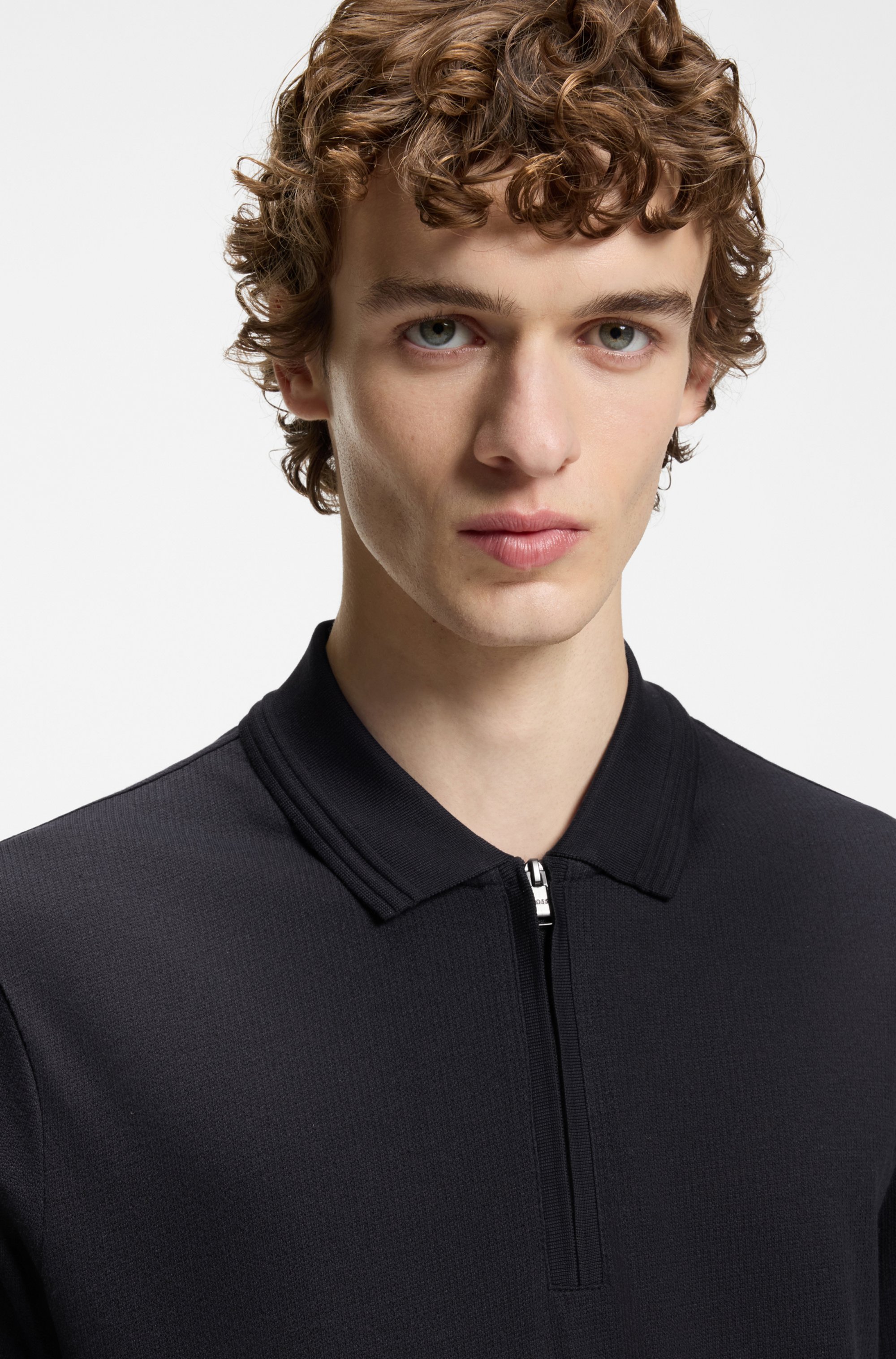 Cotton-blend polo shirt with zip placket