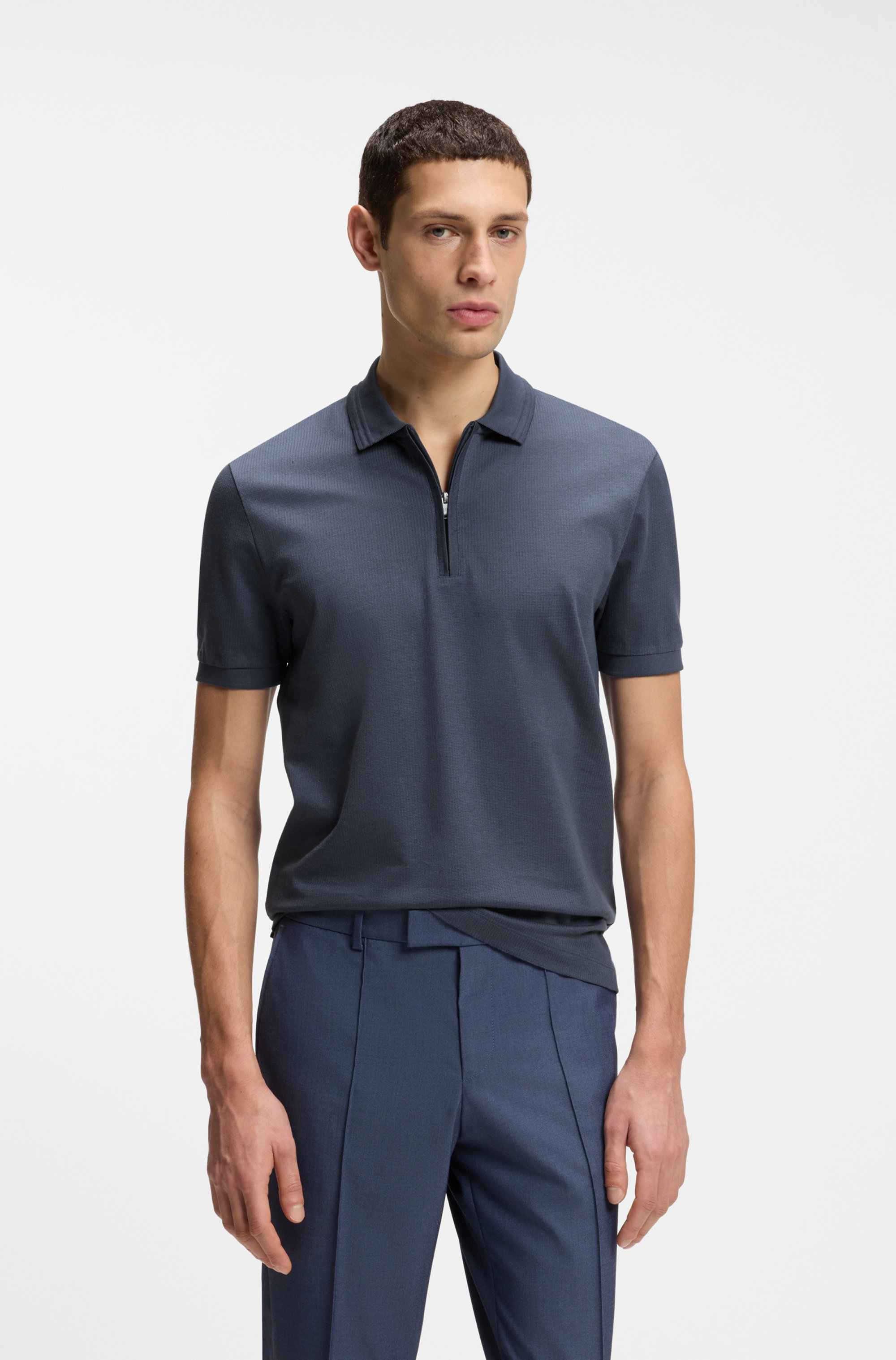 Cotton-blend polo shirt with zip placket
