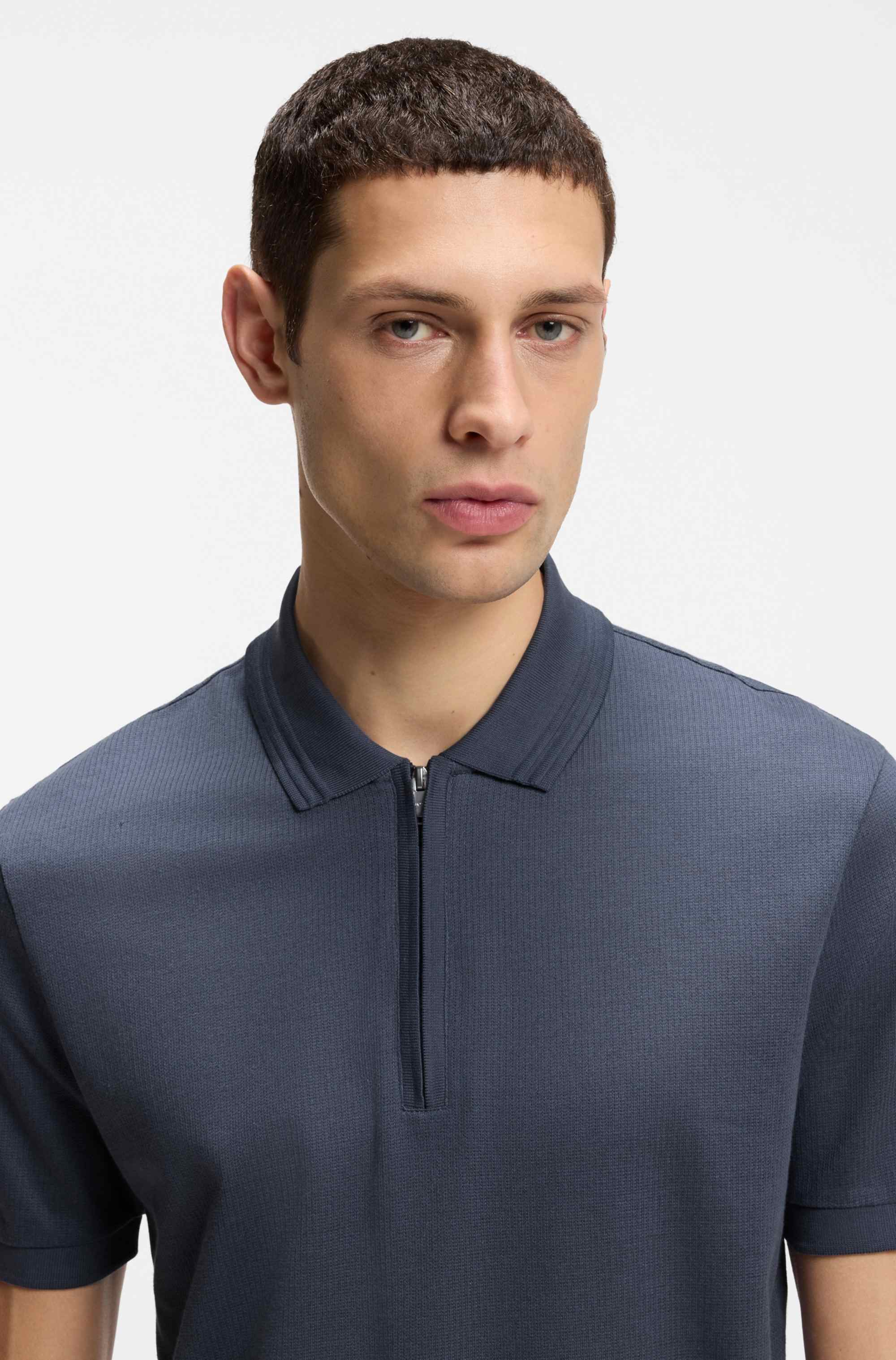 Cotton-blend polo shirt with zip placket