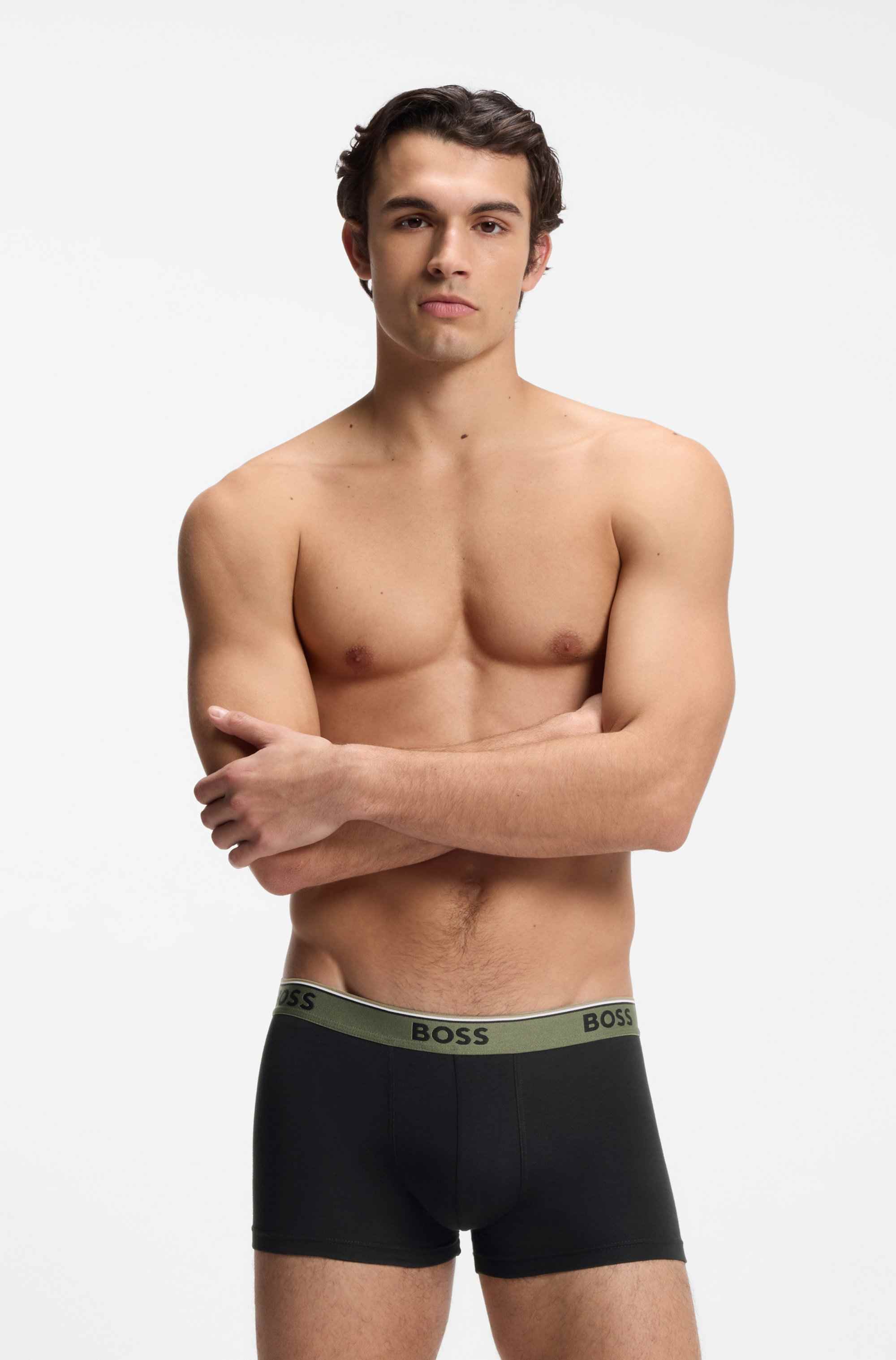 Three-pack of stretch-cotton trunks with logo waistbands