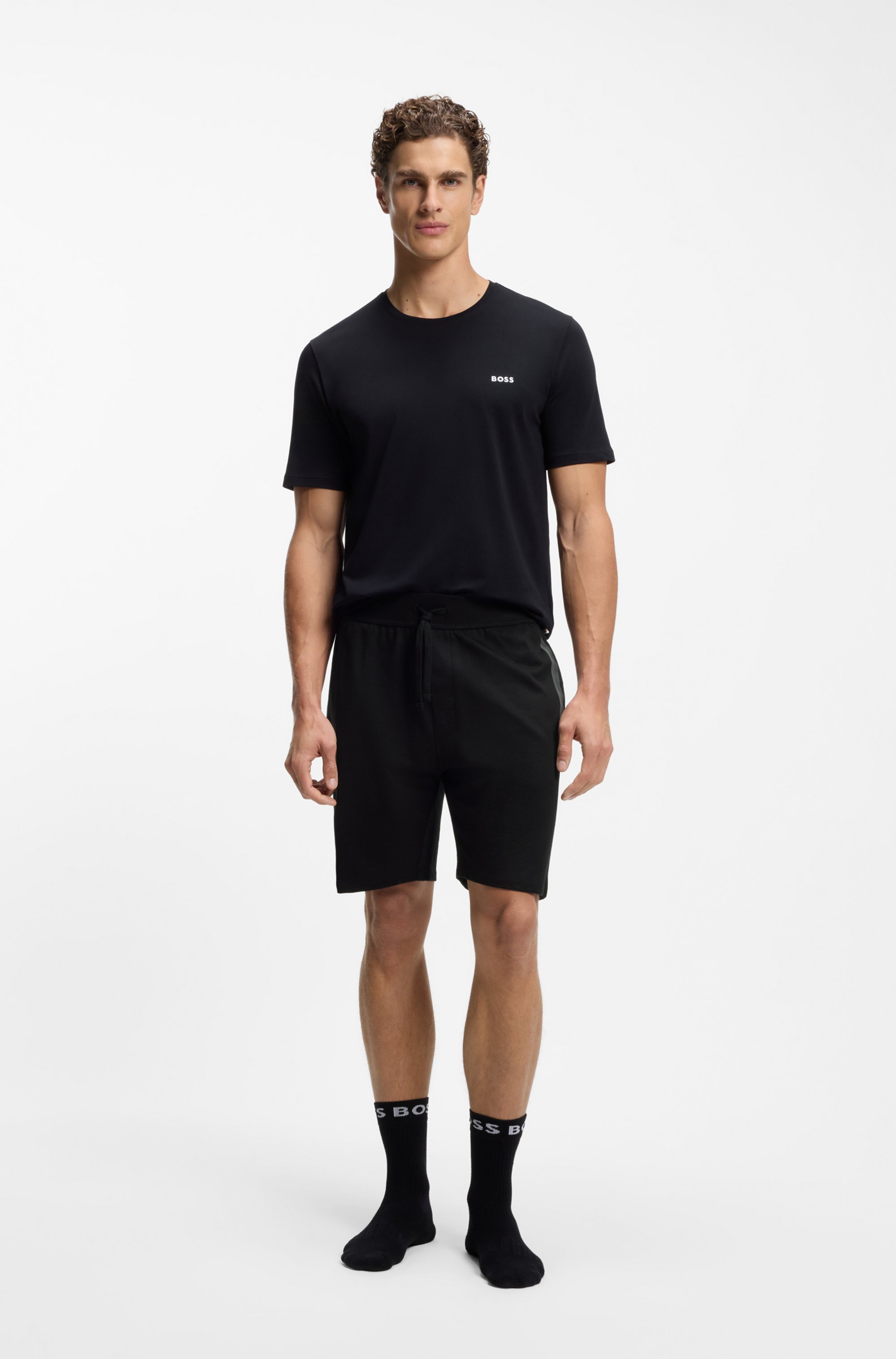 Cotton-terry shorts with stripe and logo