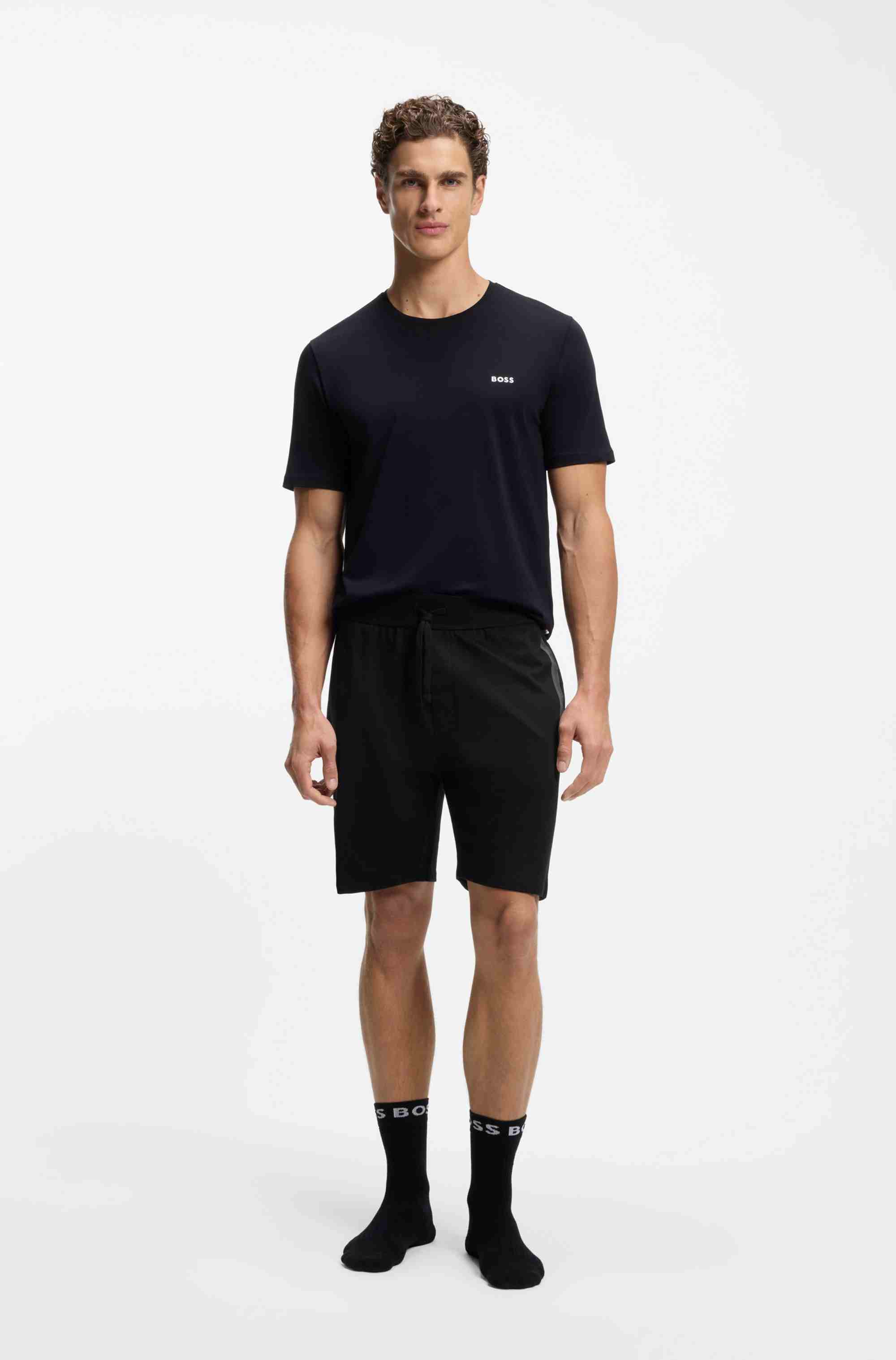Cotton-terry shorts with stripe and logo