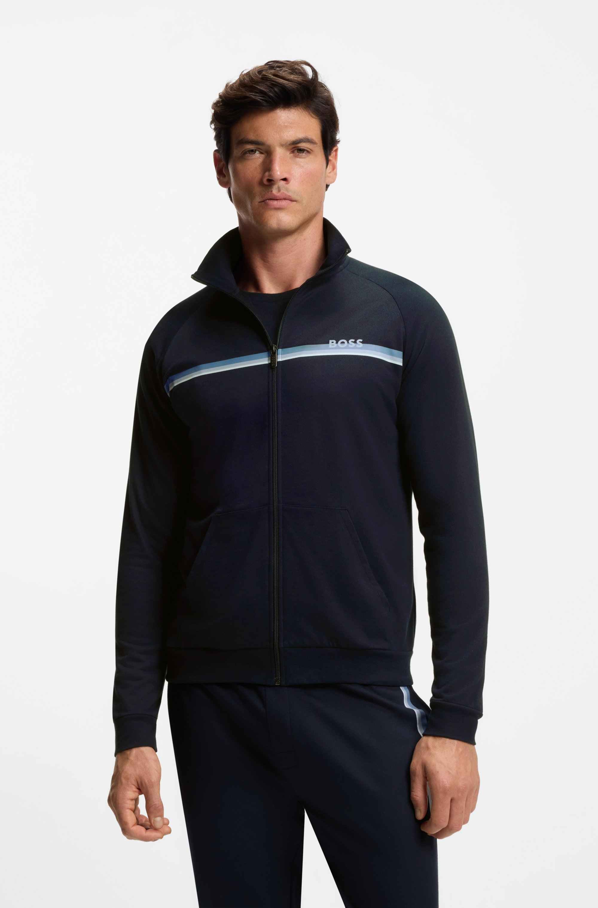 Cotton-terry jacket with stripe and logo