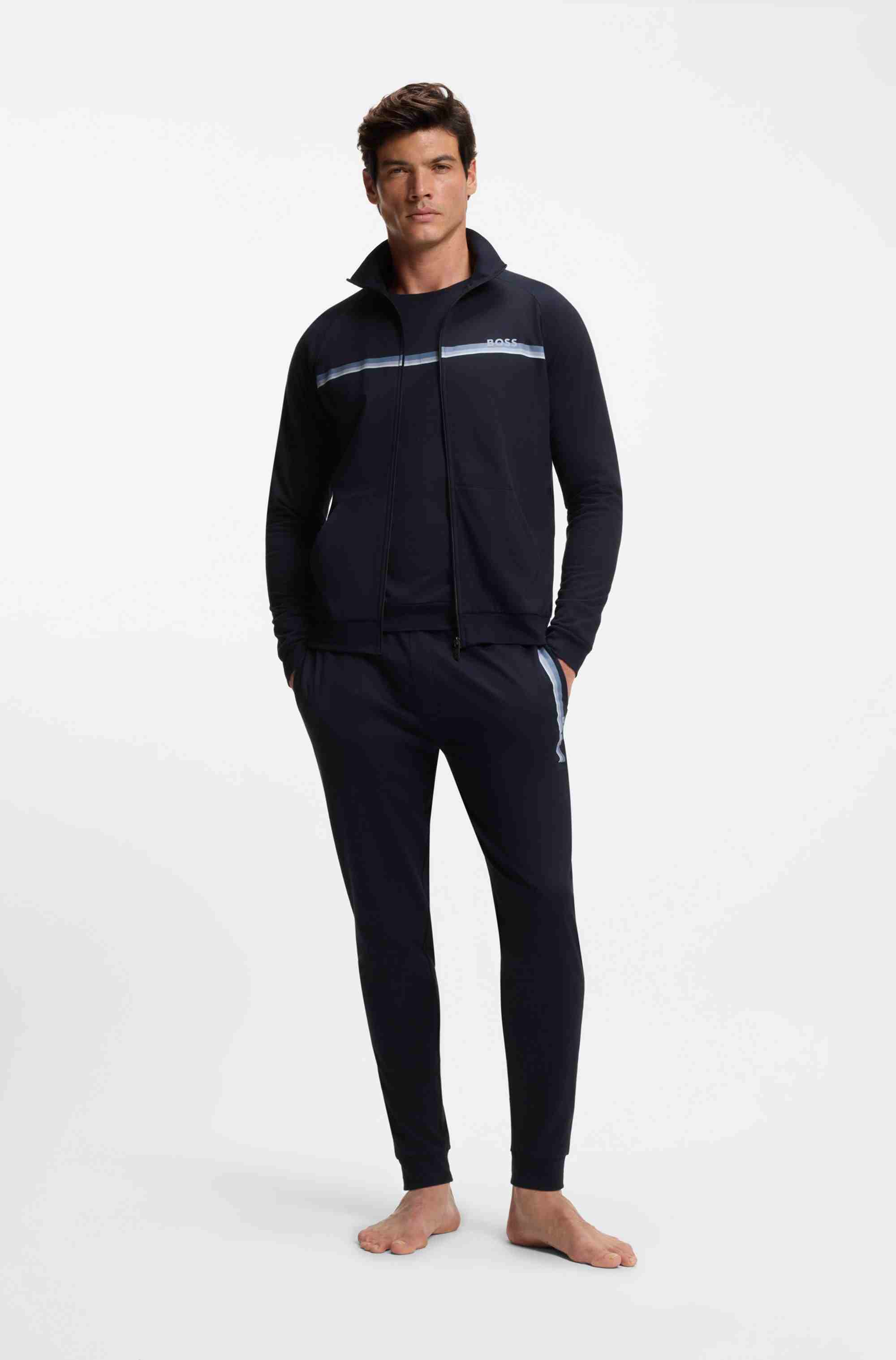 Cotton-terry jacket with stripe and logo