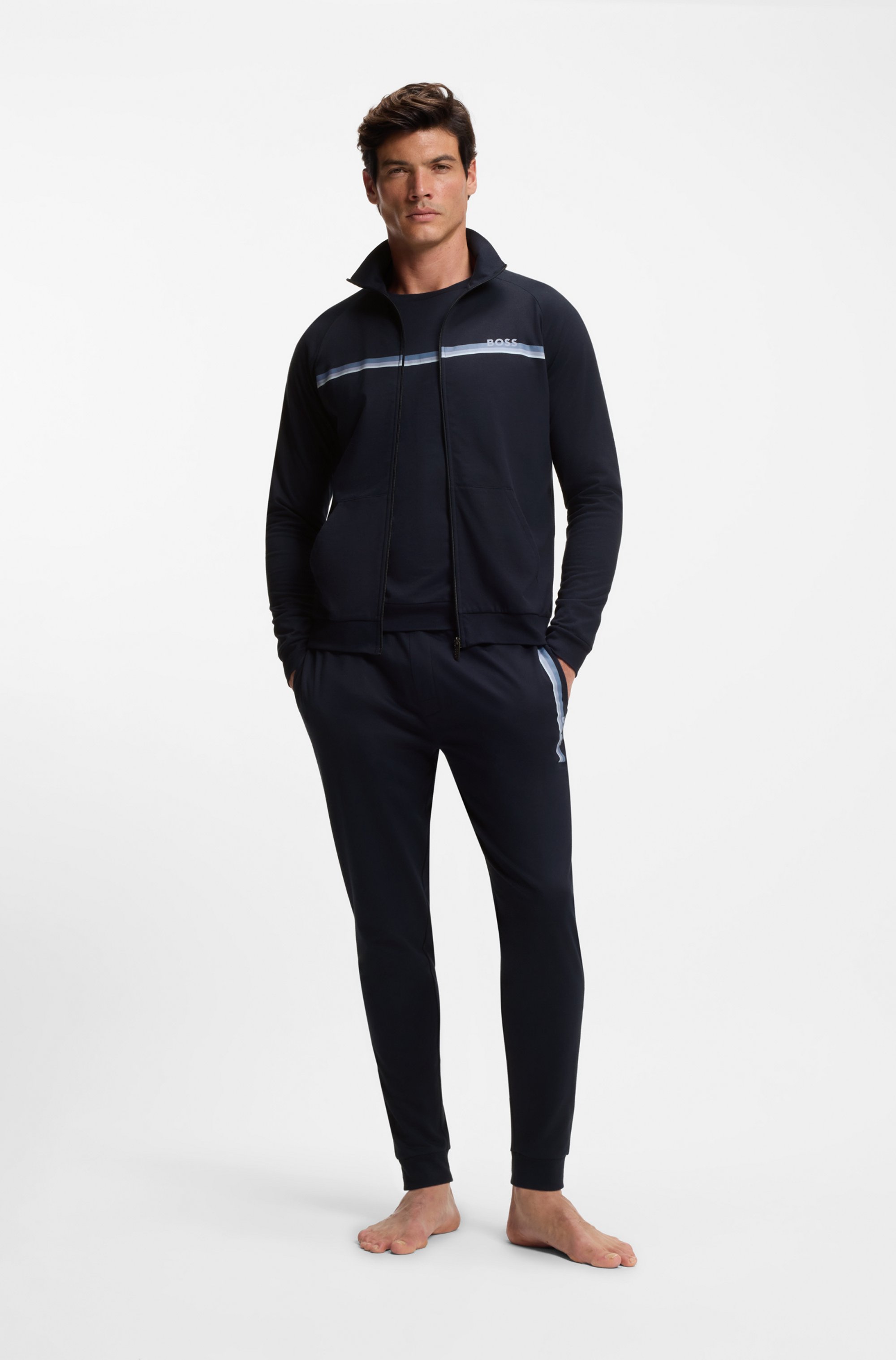 Cotton-terry jacket with stripe and logo