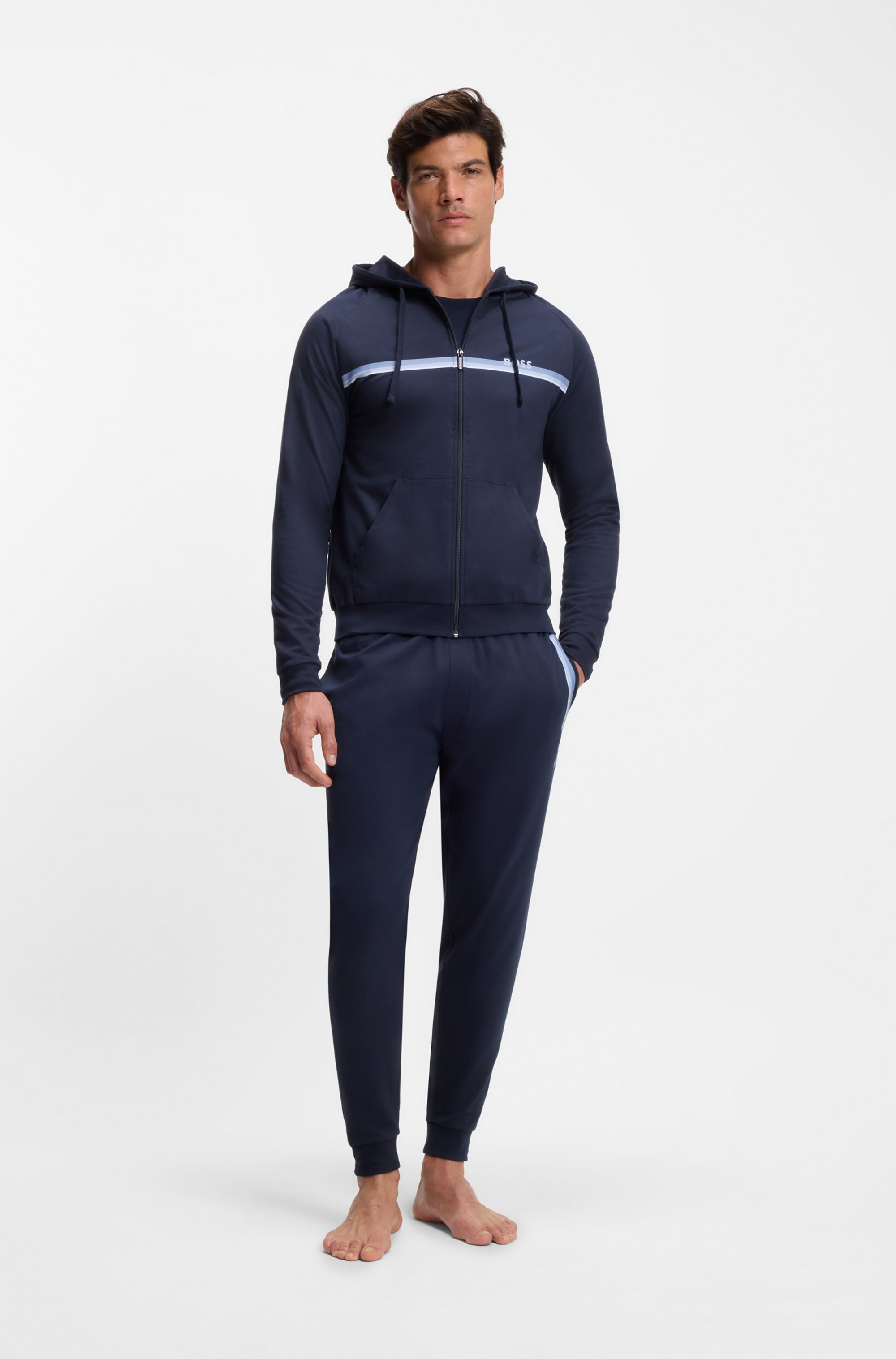 Cotton-terry tracksuit bottoms with stripes and logo