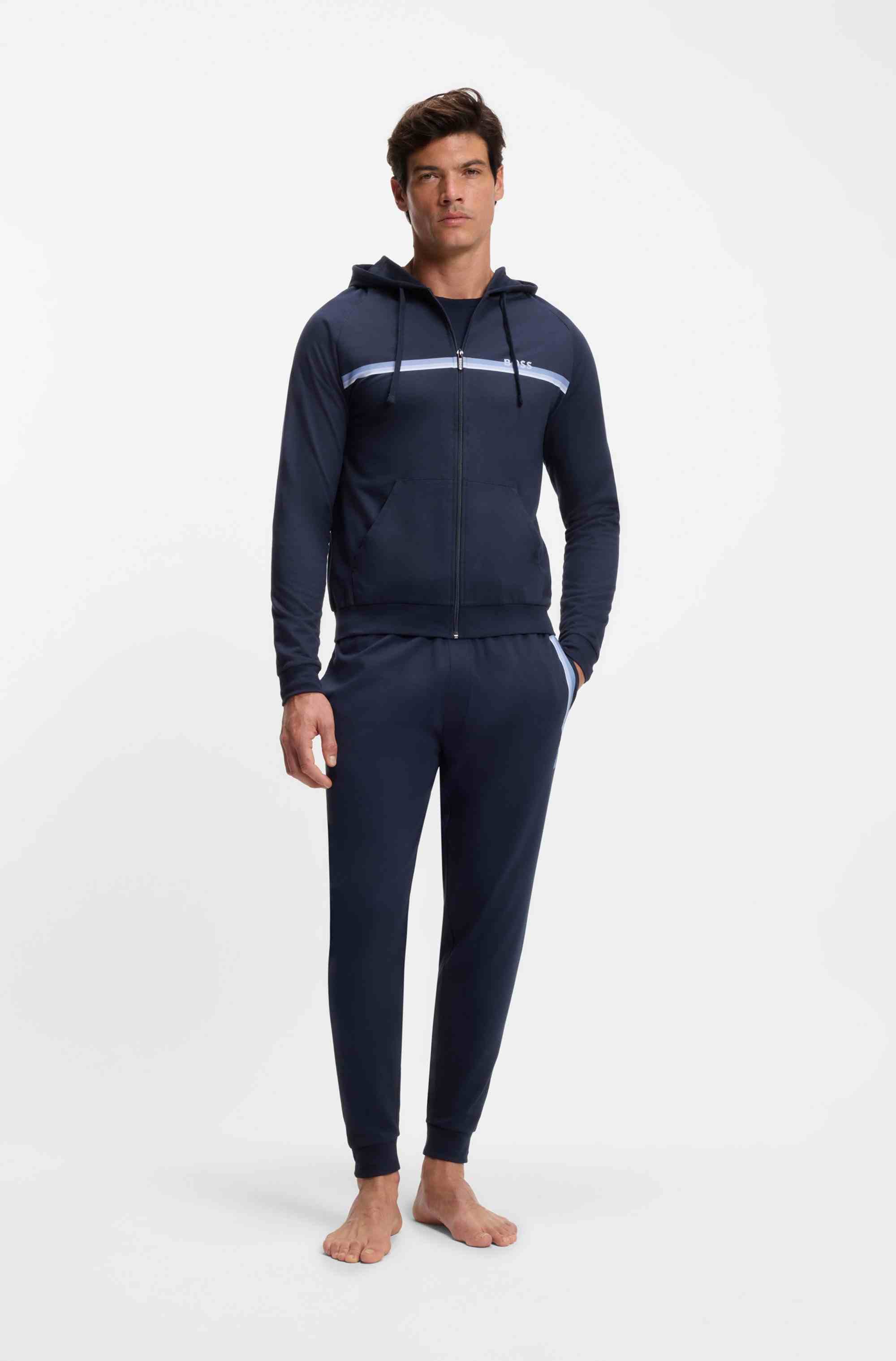 Cotton-terry tracksuit bottoms with stripes and logo