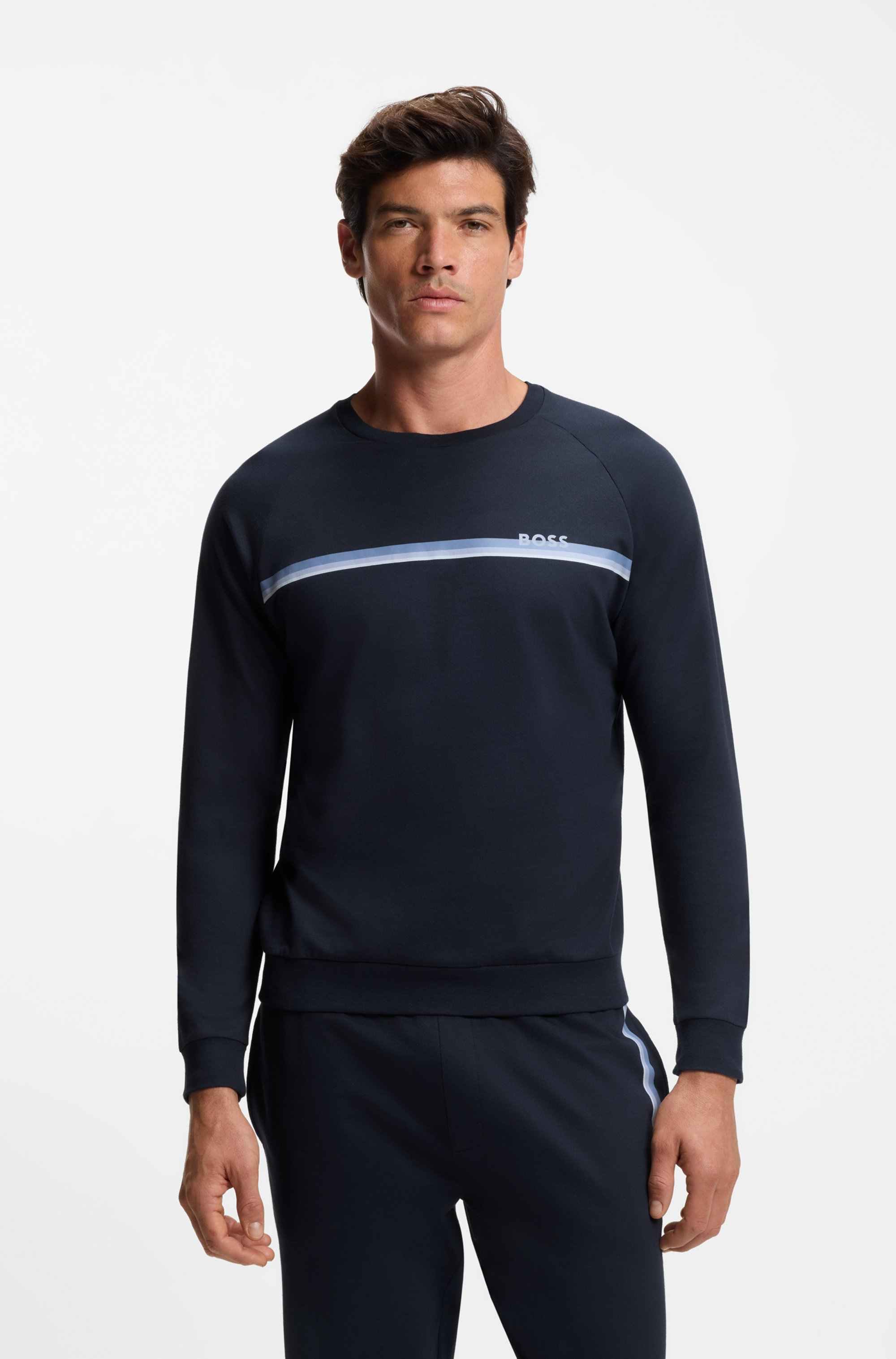 Cotton-terry sweatshirt with stripe and logo