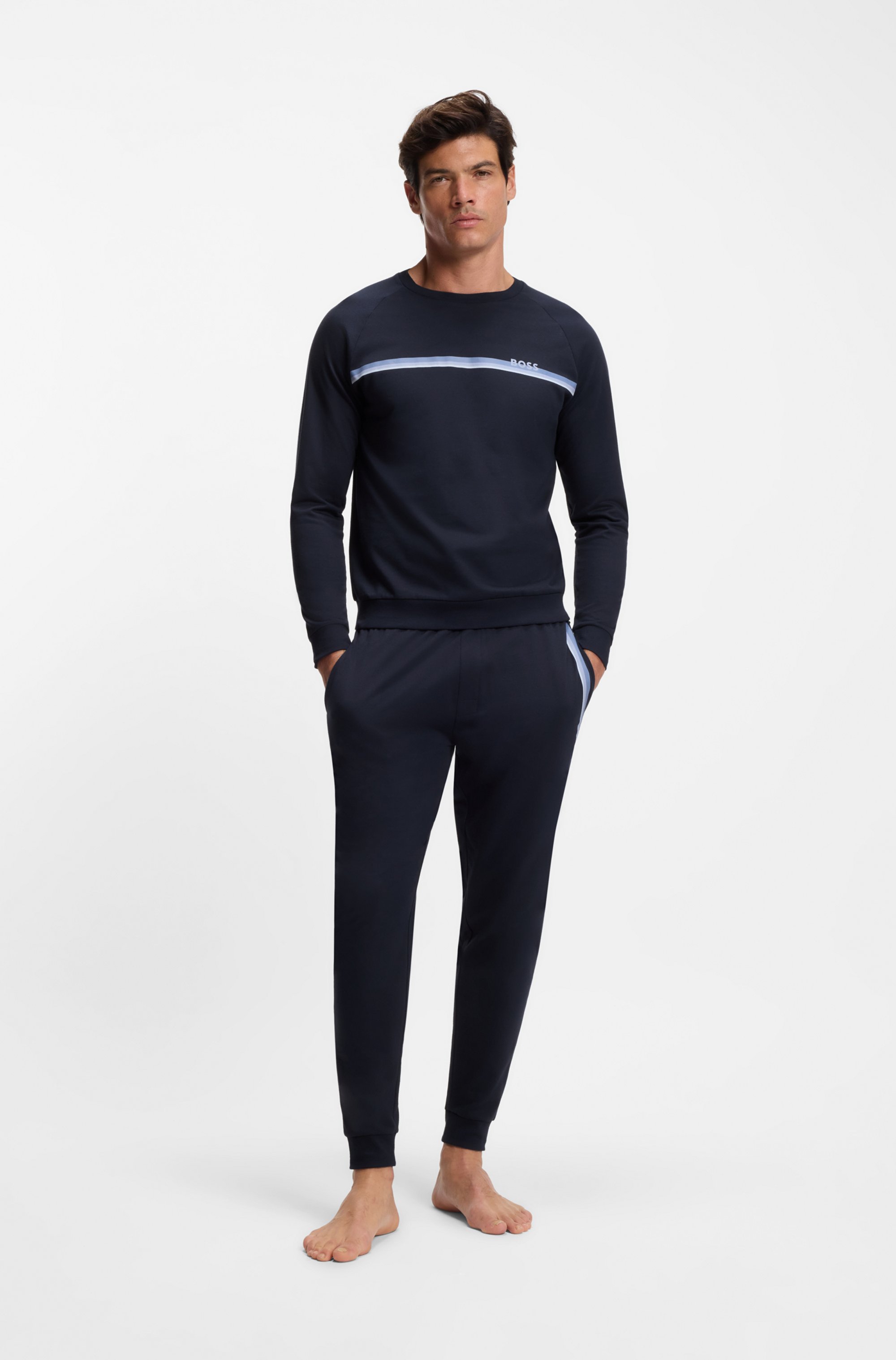 Cotton-terry sweatshirt with stripe and logo