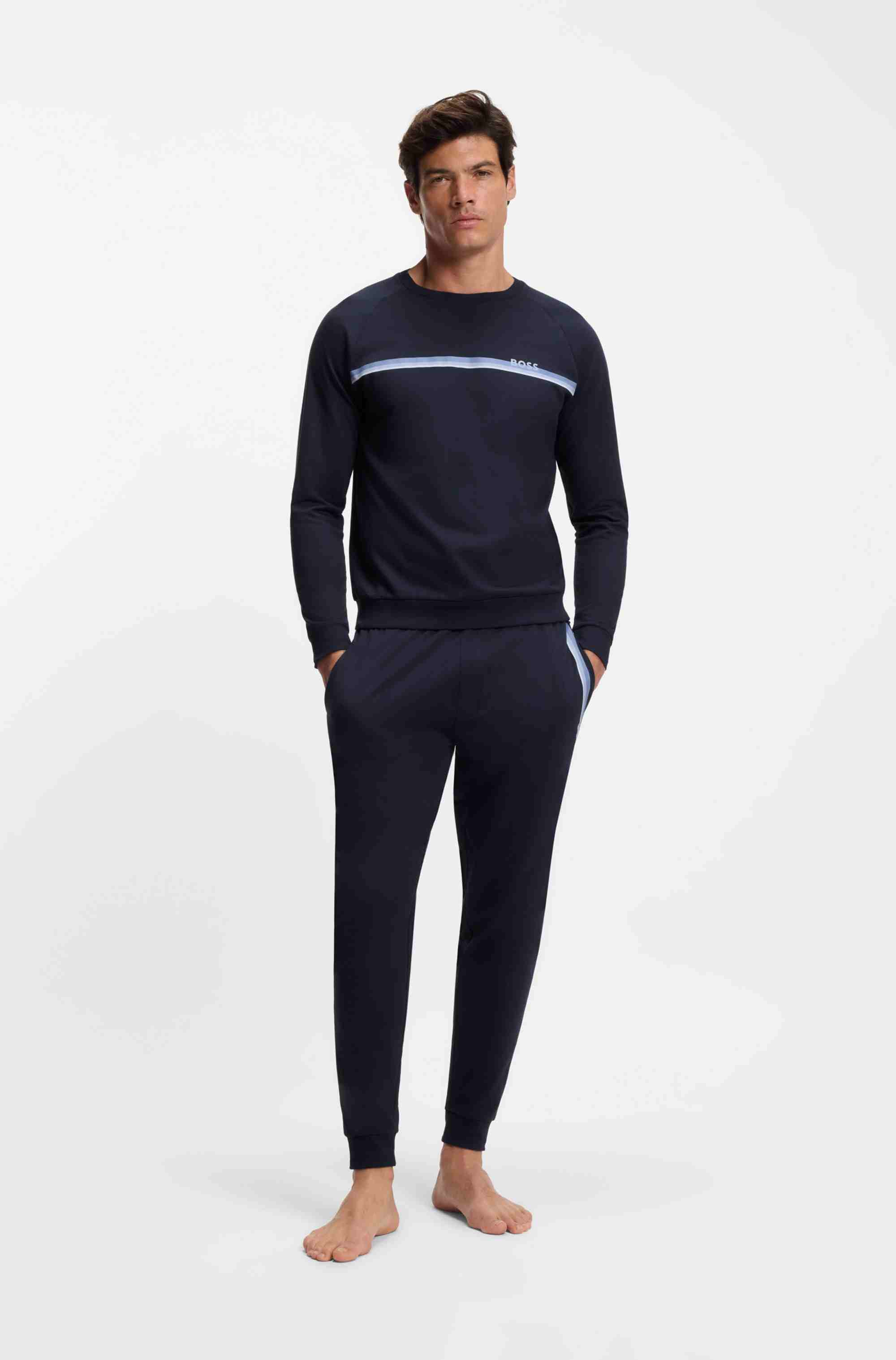 Cotton-terry sweatshirt with stripe and logo