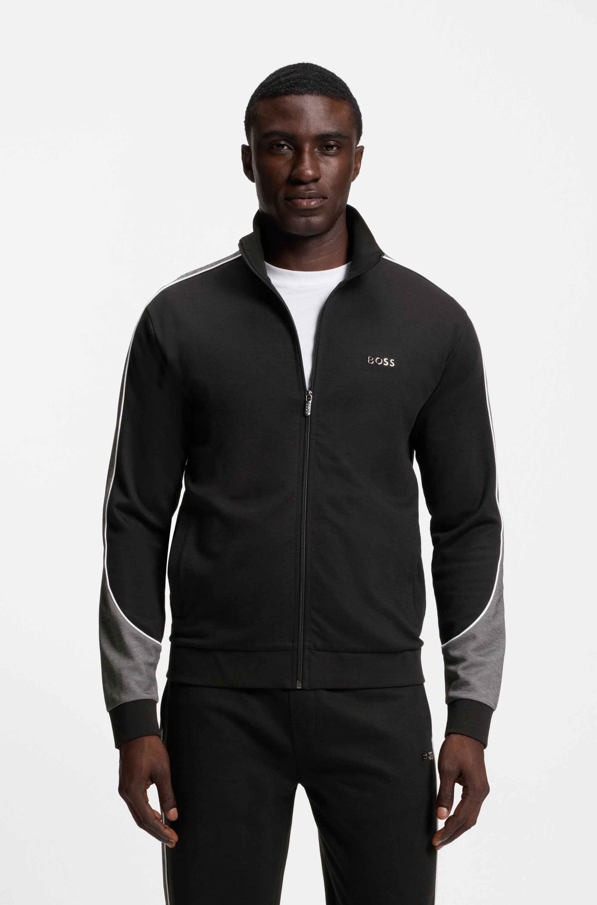 Cotton-blend zip-up jacket with contrast details