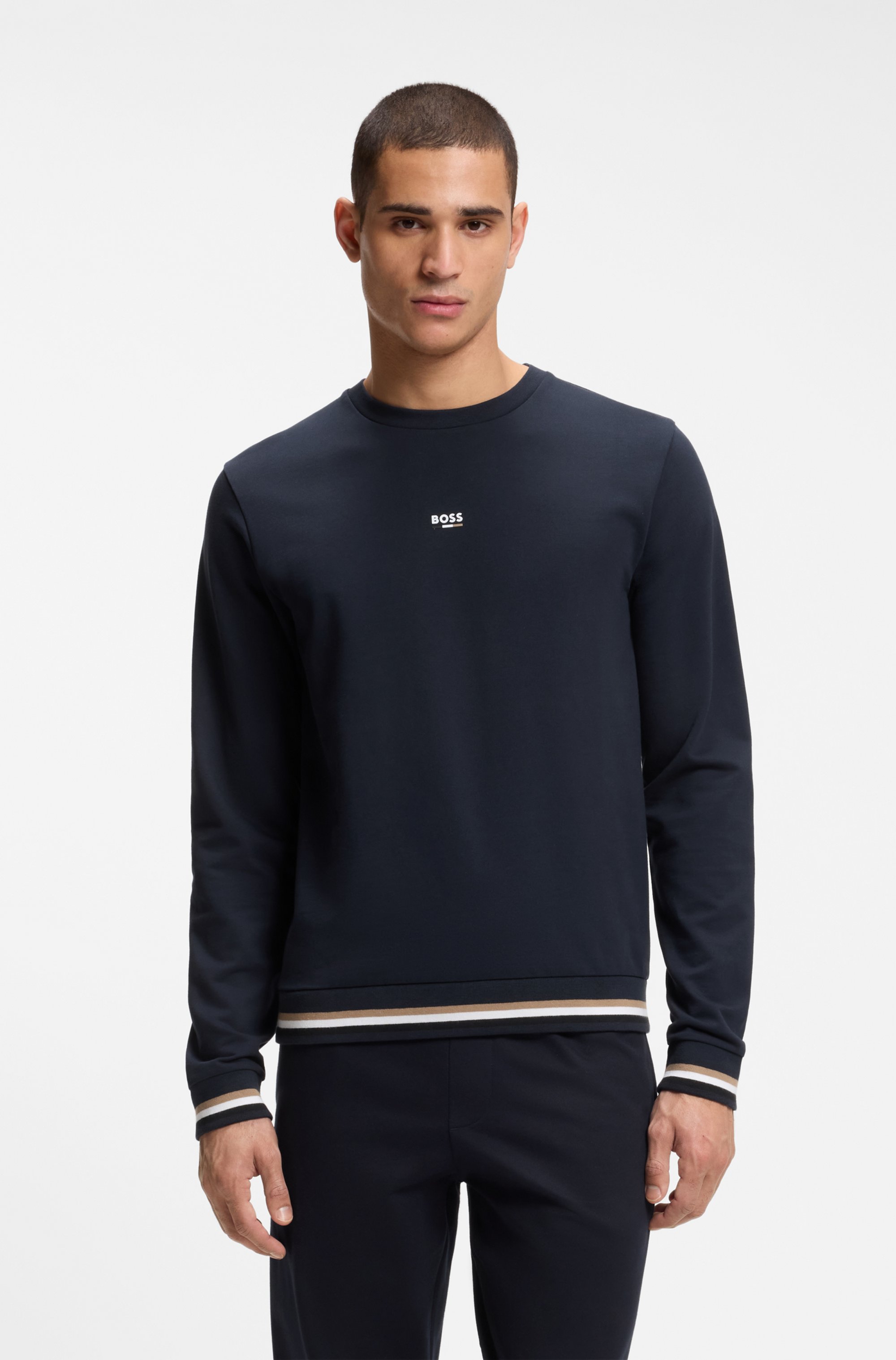 Cotton-terry sweatshirt with signature stripes and logo