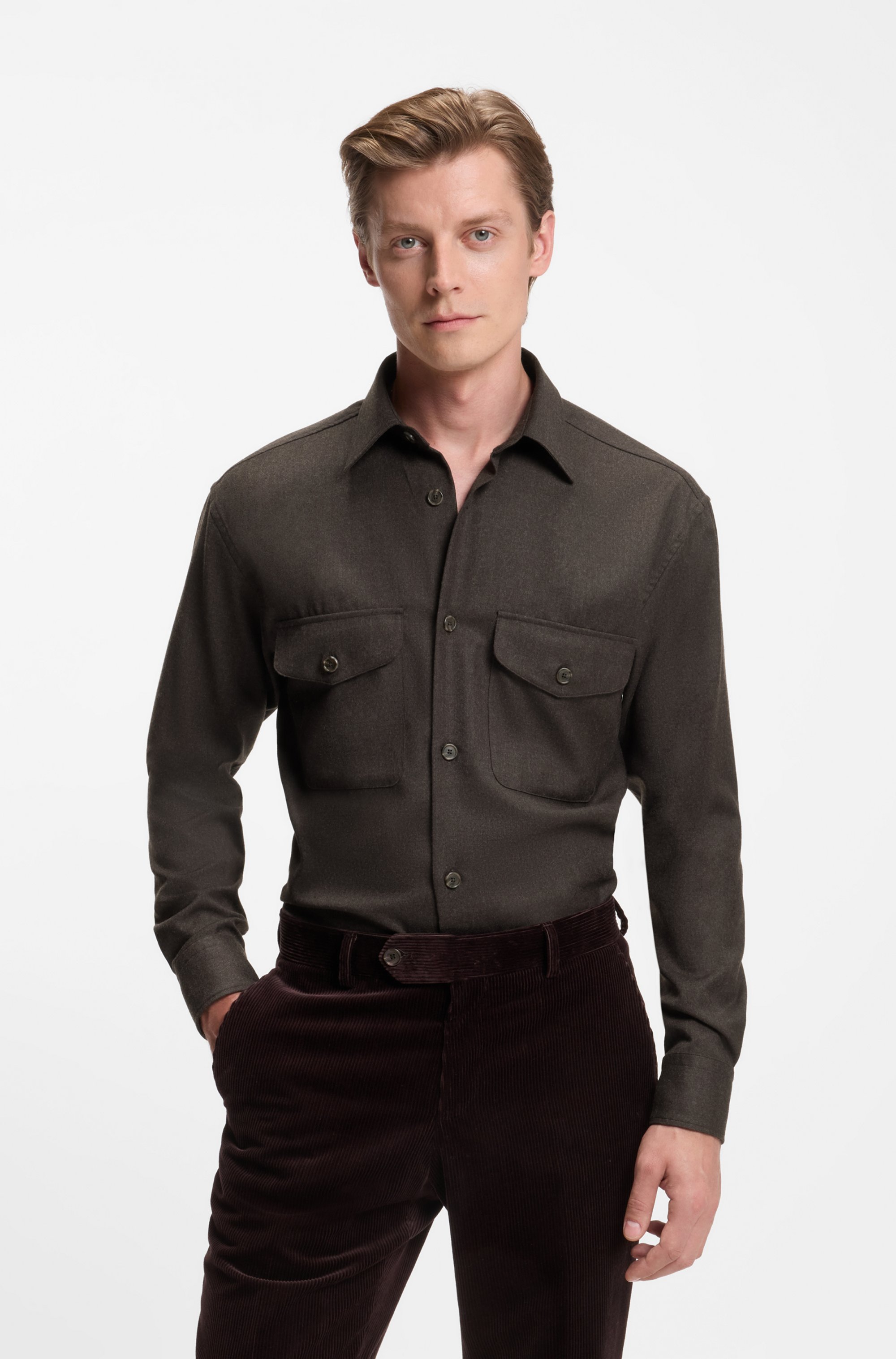 BECKHAM x BOSS relaxed-fit shirt in virgin wool