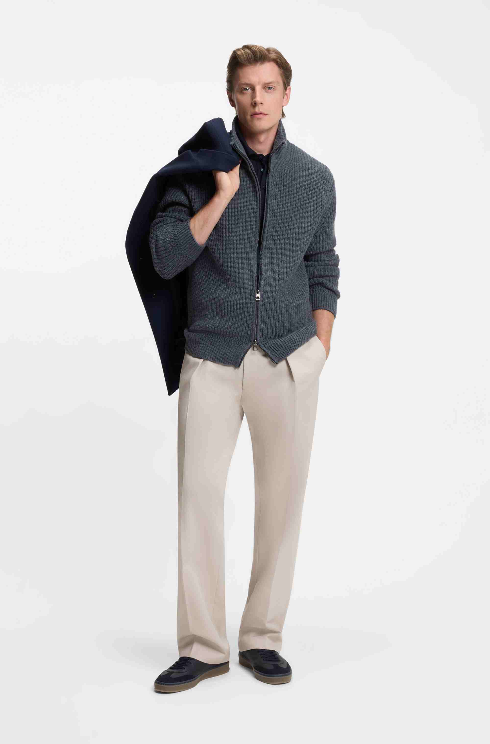 BECKHAM x BOSS micro-patterned trousers in cotton