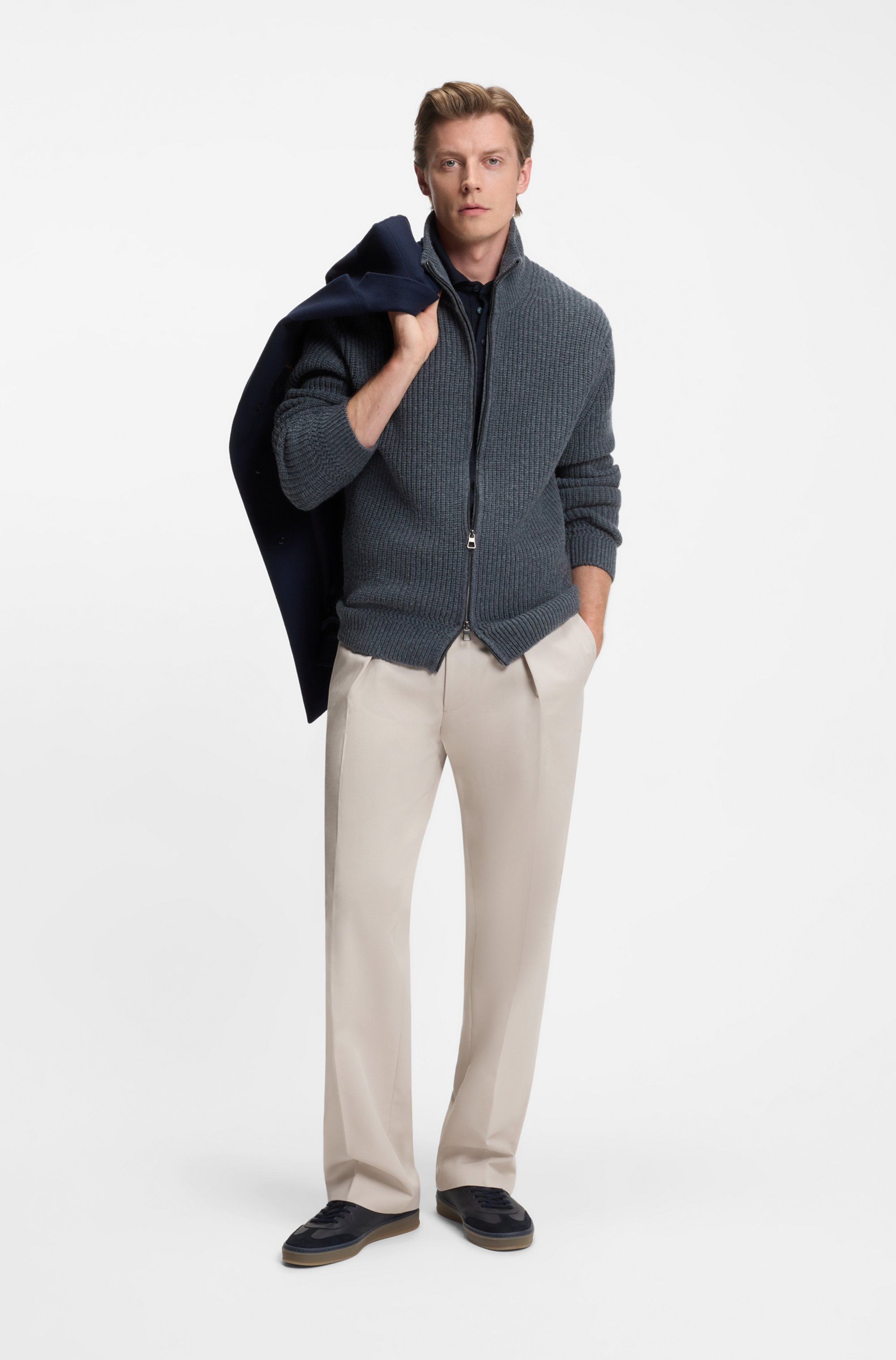 BECKHAM x BOSS micro-patterned trousers in cotton