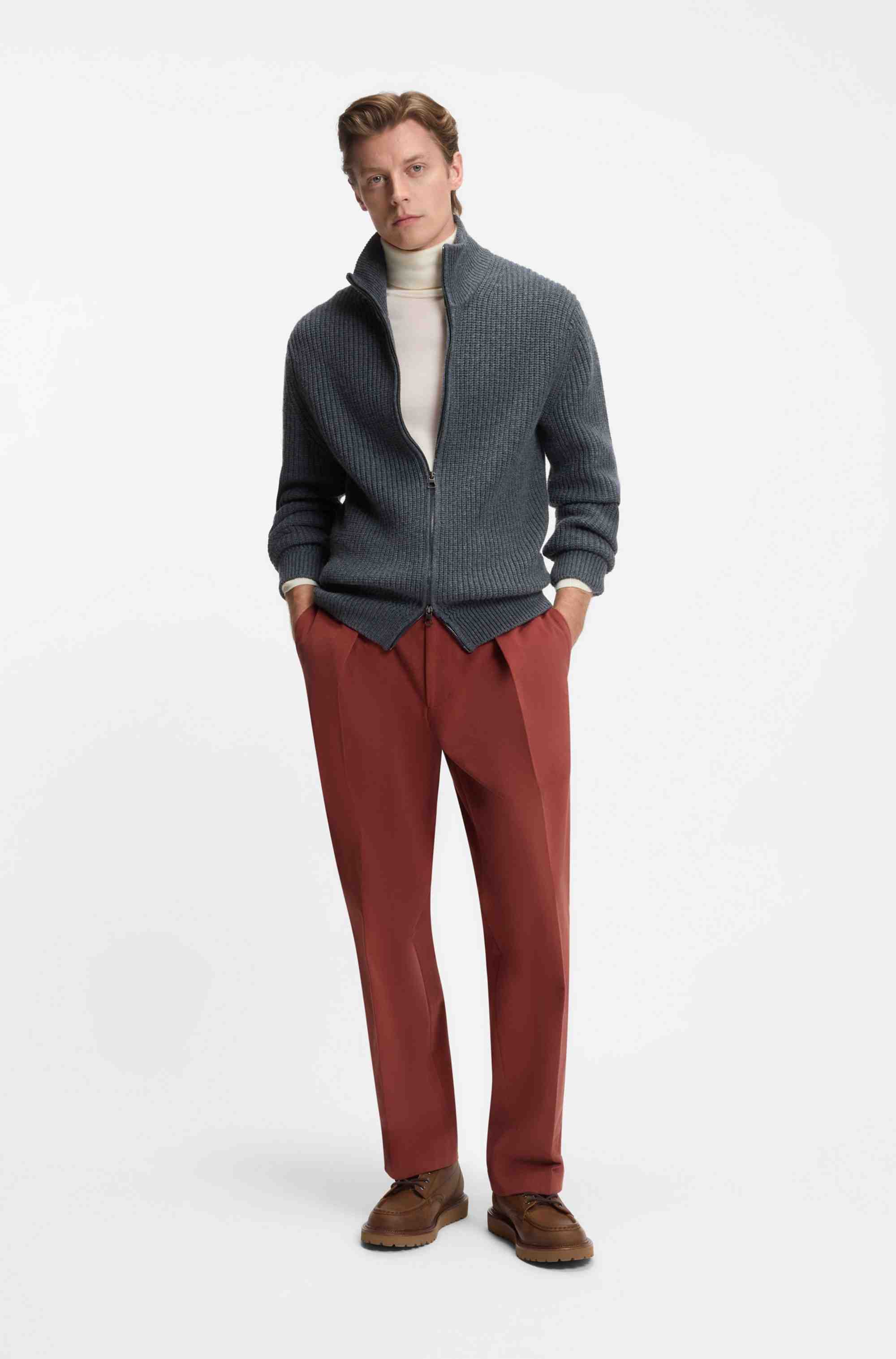 BECKHAM x BOSS micro-patterned trousers in cotton