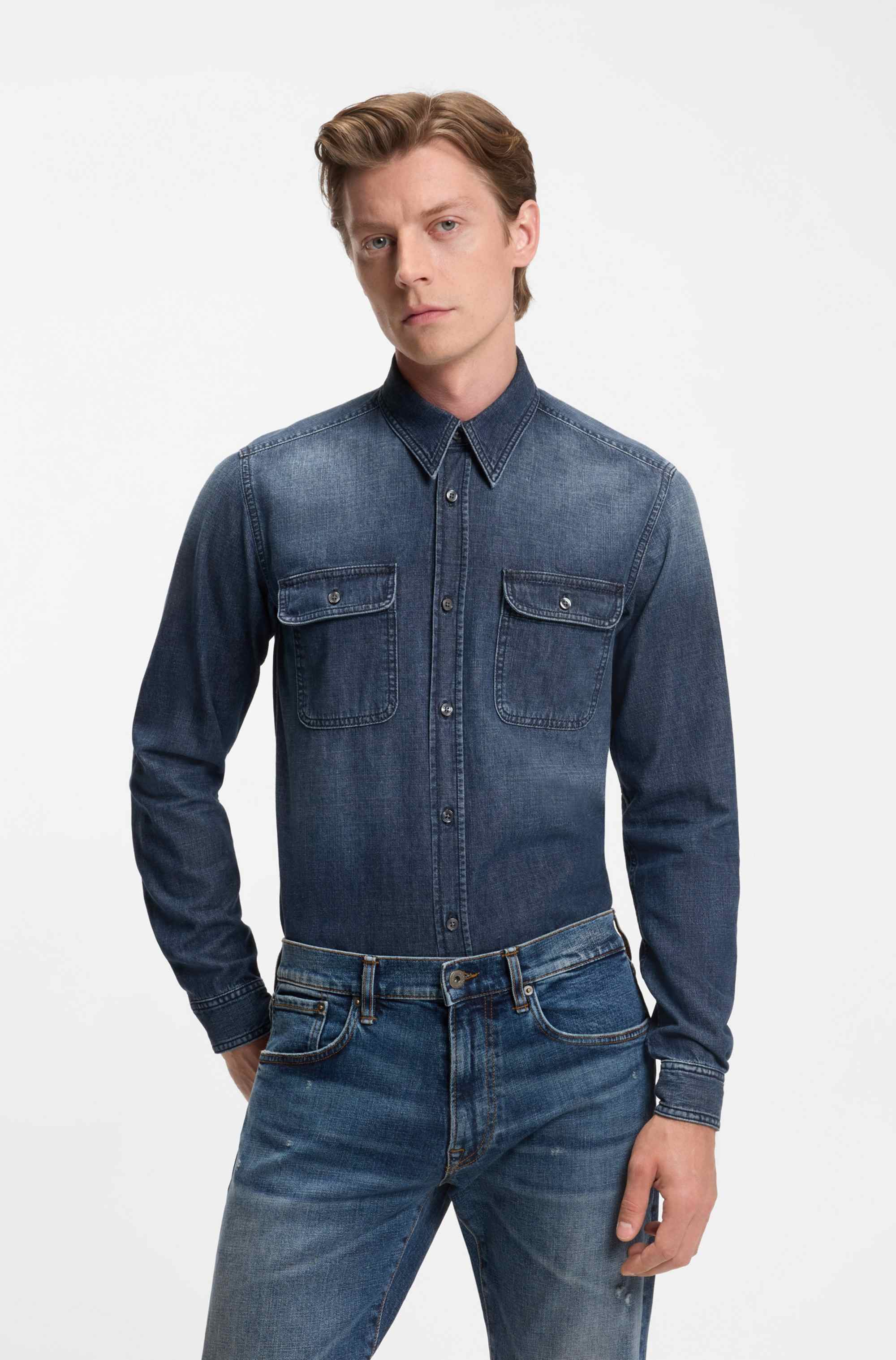 BECKHAM x BOSS shirt in blue denim