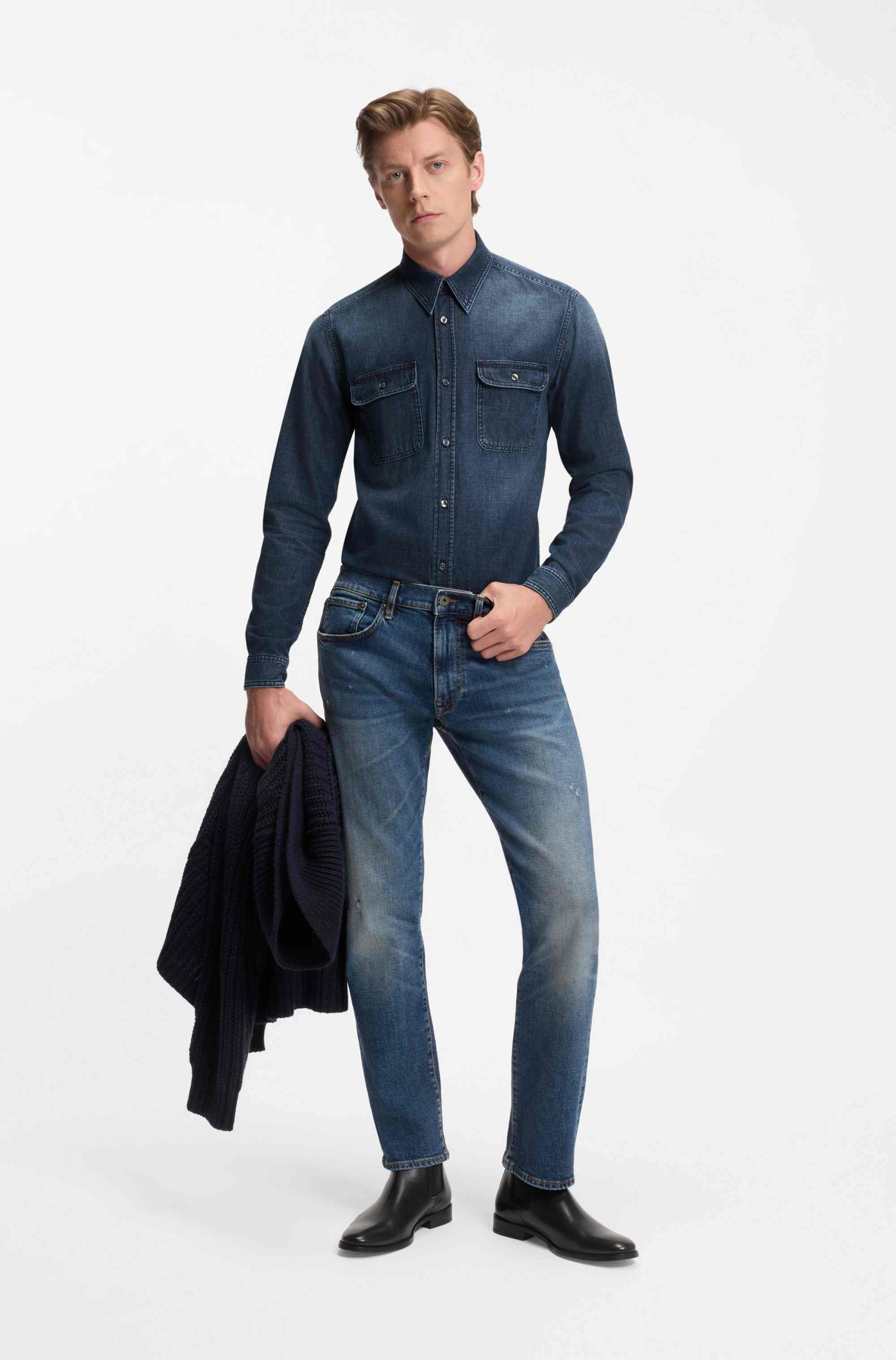 BECKHAM x BOSS shirt in blue denim