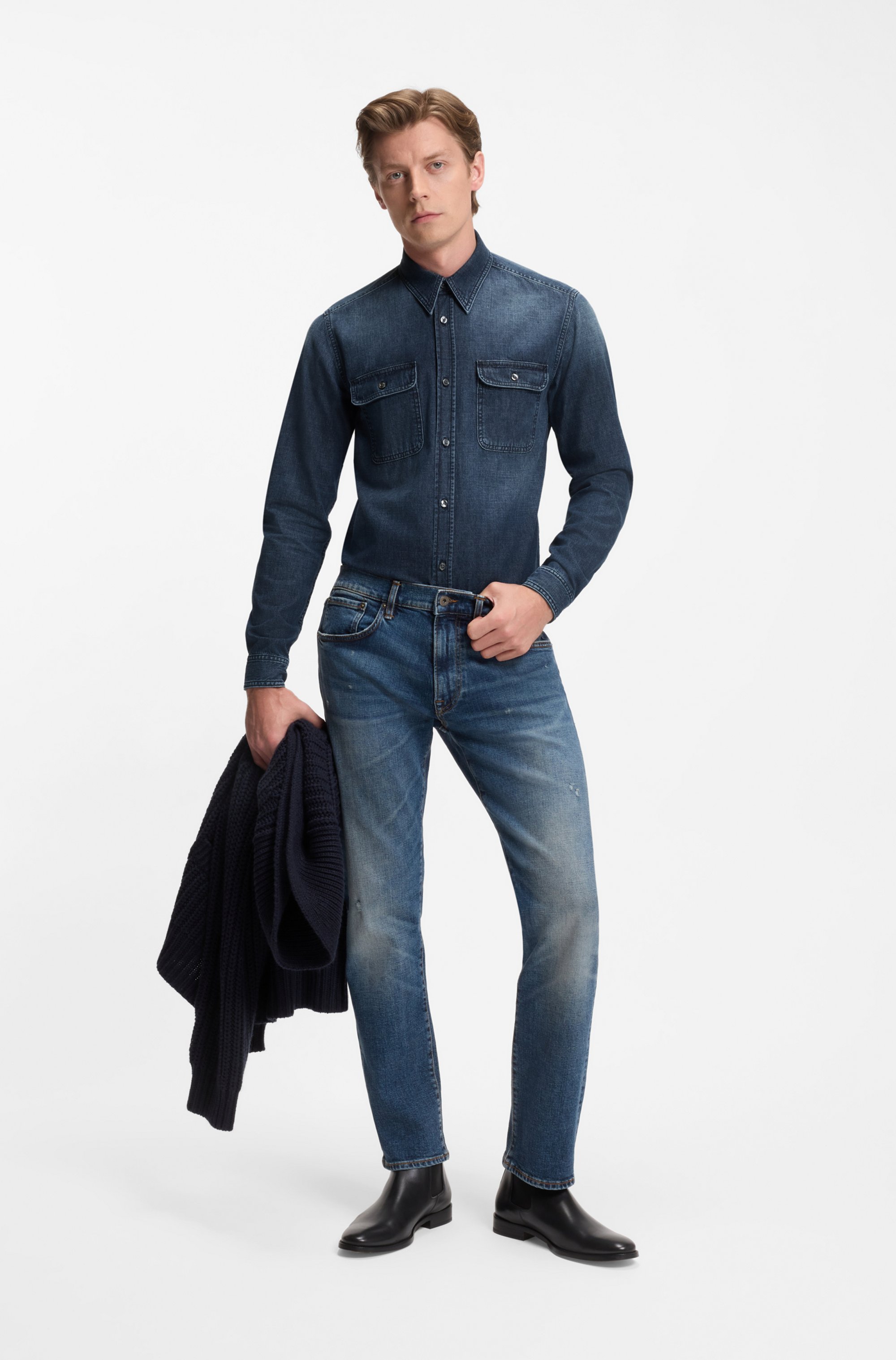 BECKHAM x BOSS shirt in blue denim