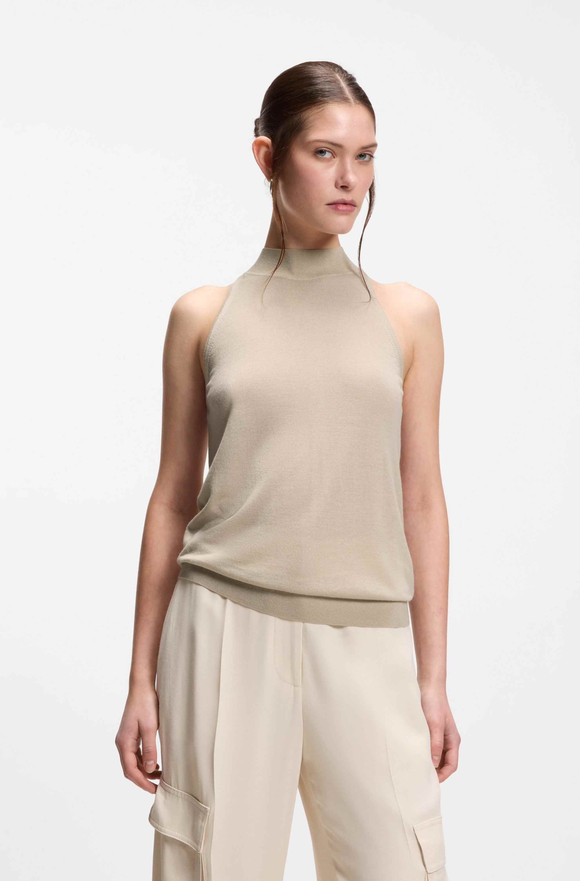 Knitted mock-neck top in superfine yarn