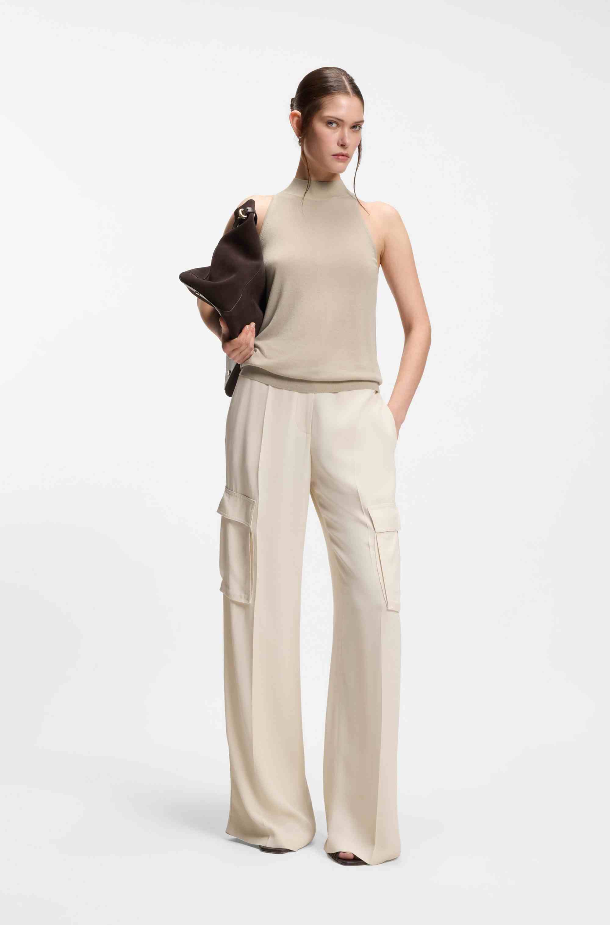 Knitted mock-neck top in superfine yarn