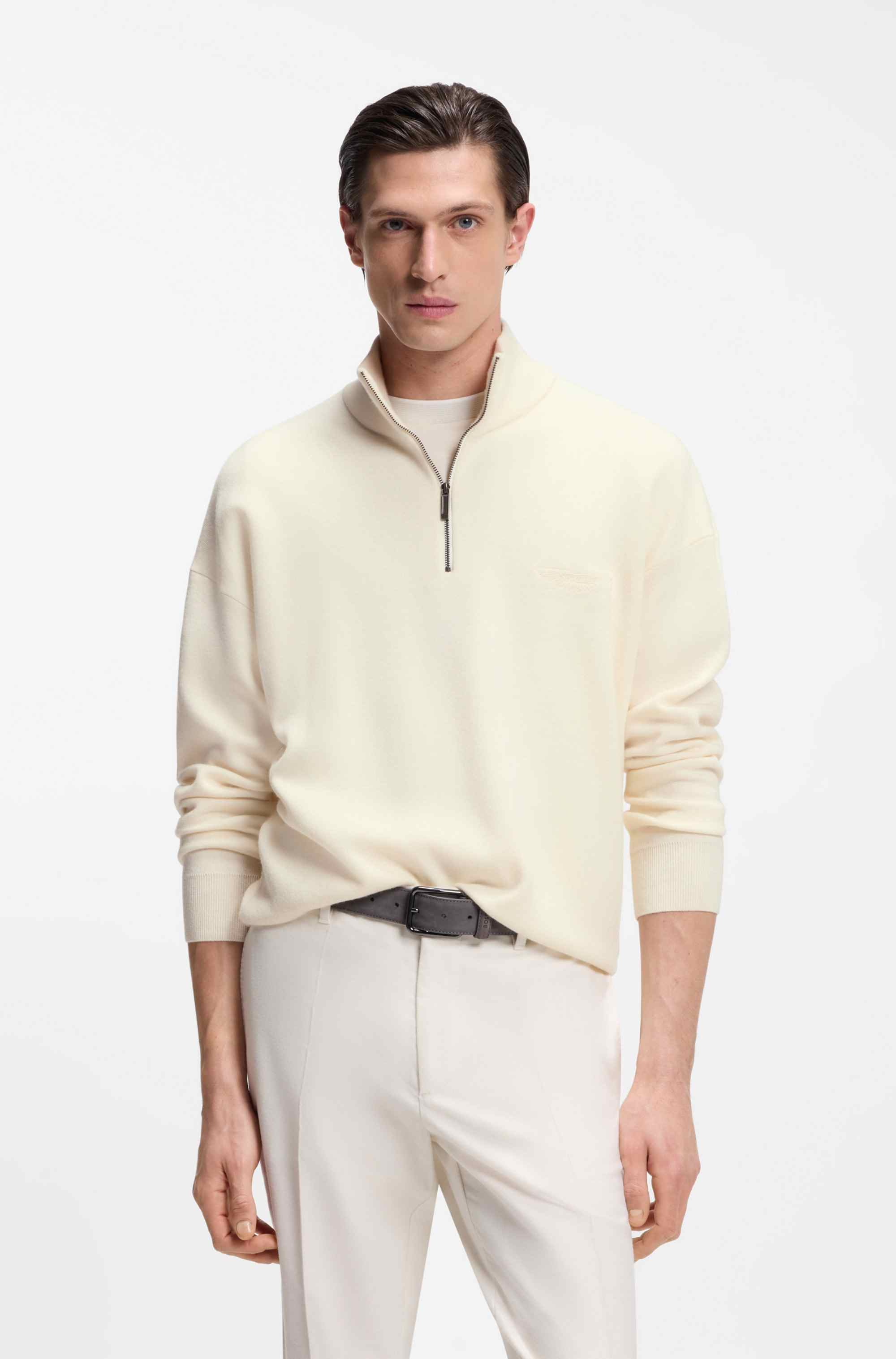 BOSS x ASTON MARTIN zip-neck sweater in virgin wool