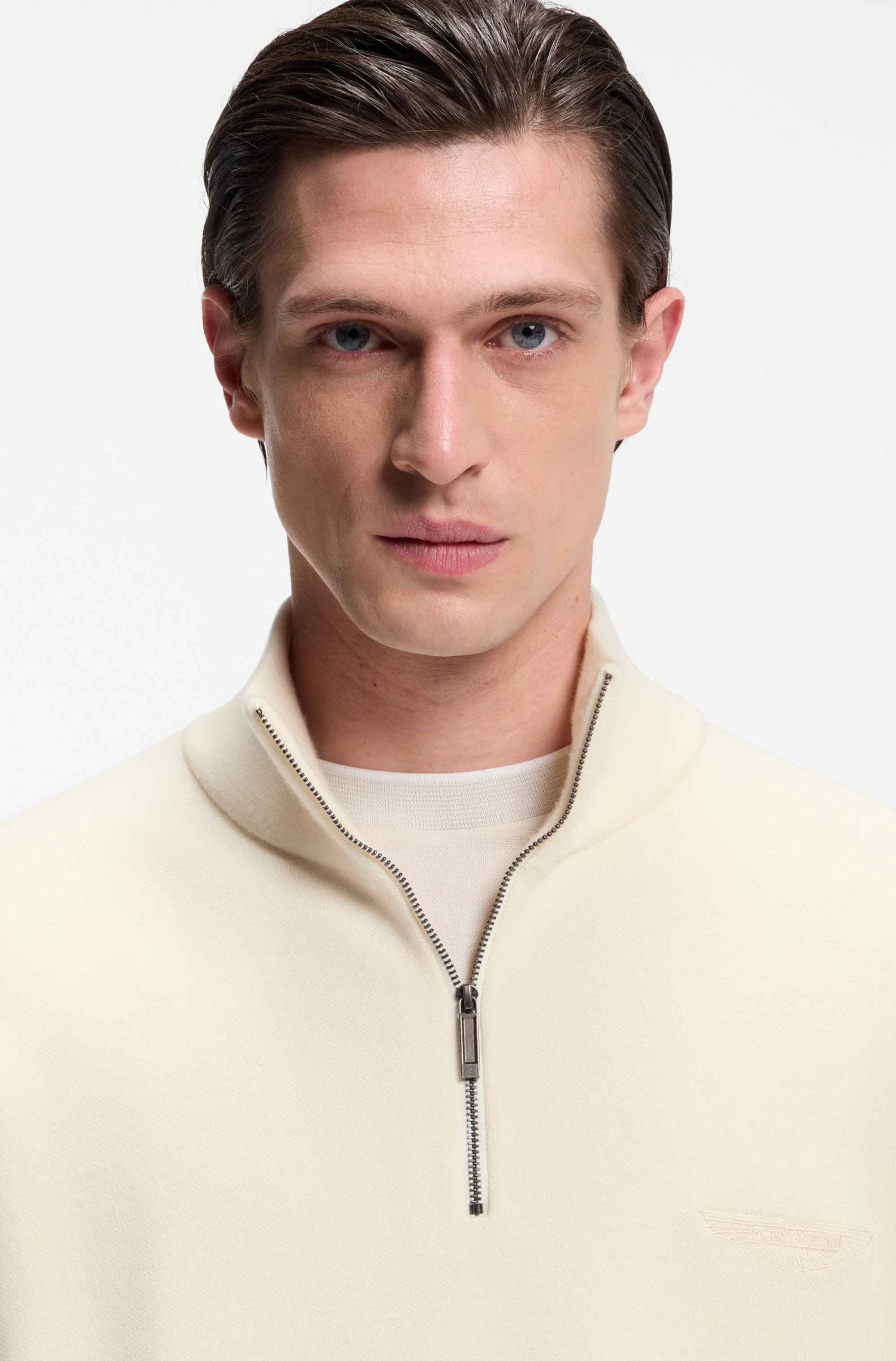 BOSS x ASTON MARTIN zip-neck sweater in virgin wool