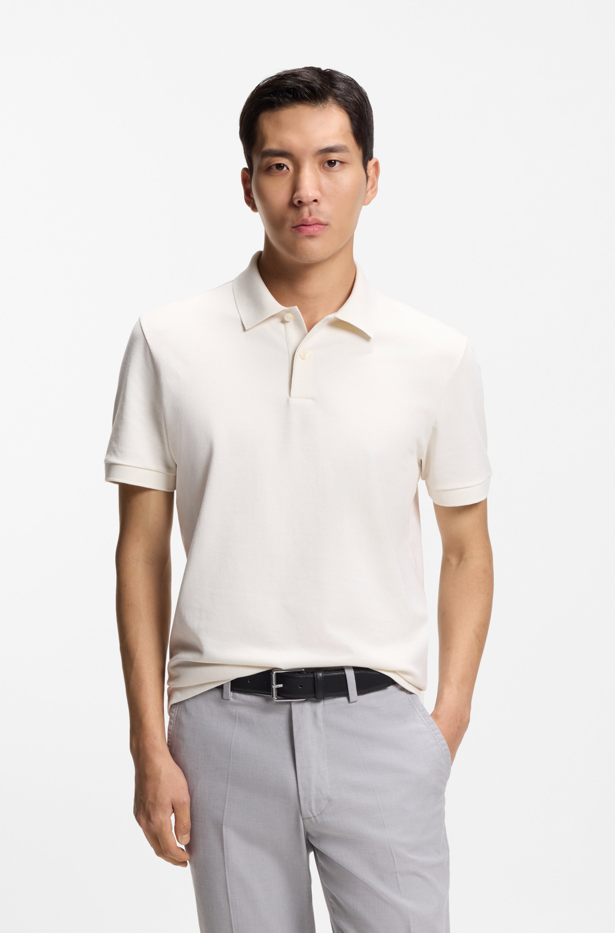 Cotton polo shirt with bubble structure