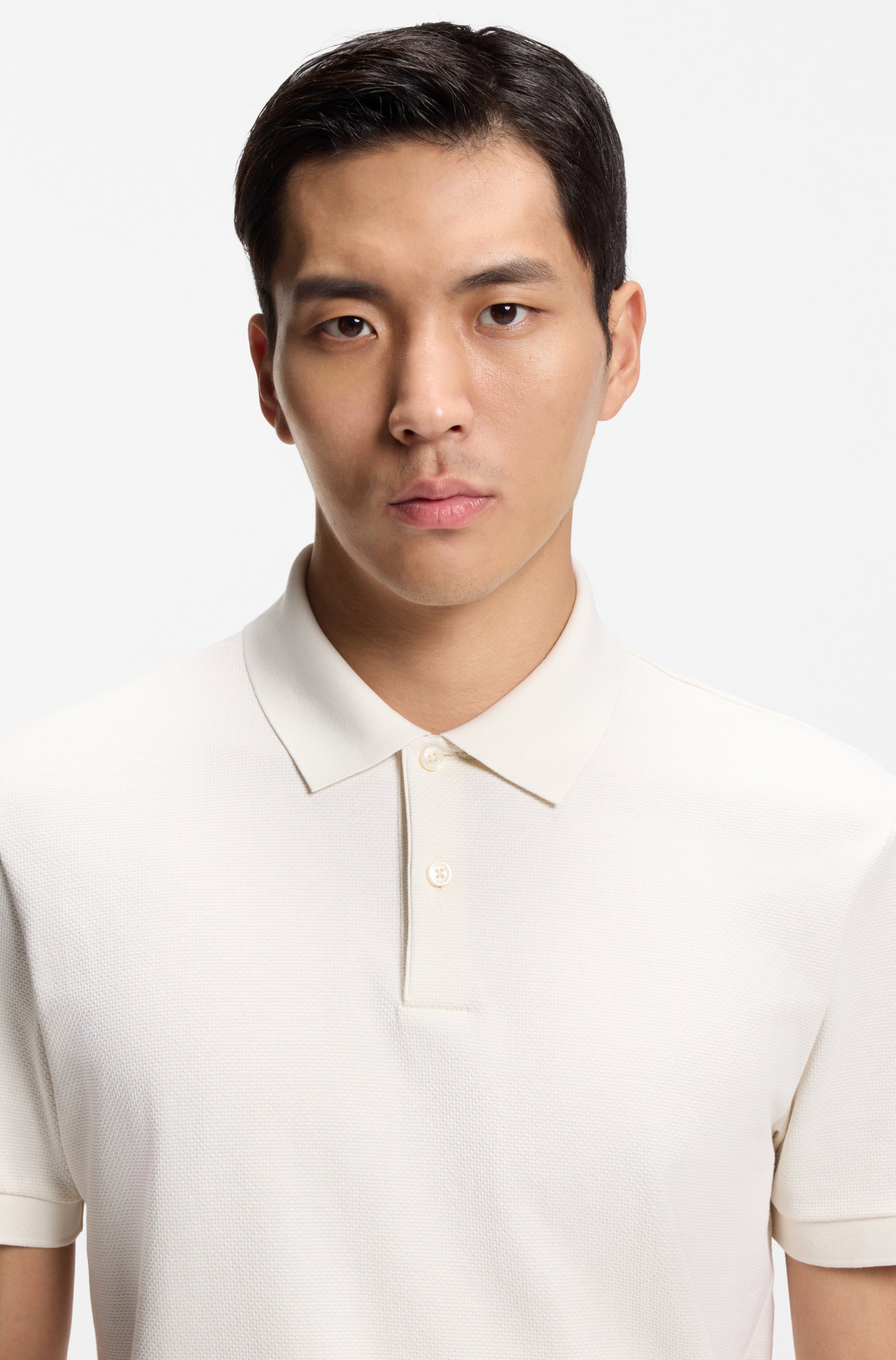Cotton polo shirt with bubble structure