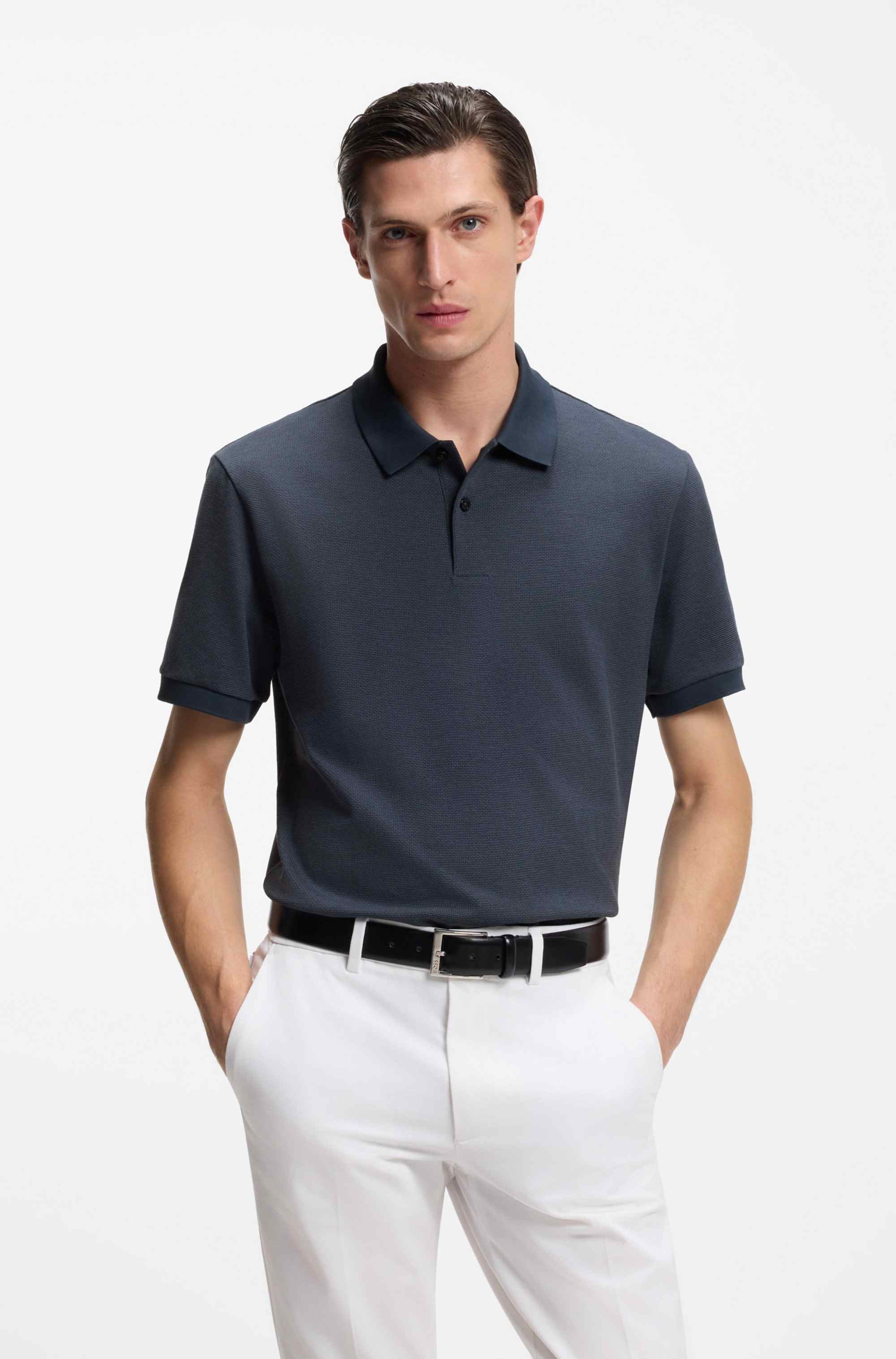 Cotton polo shirt with bubble structure