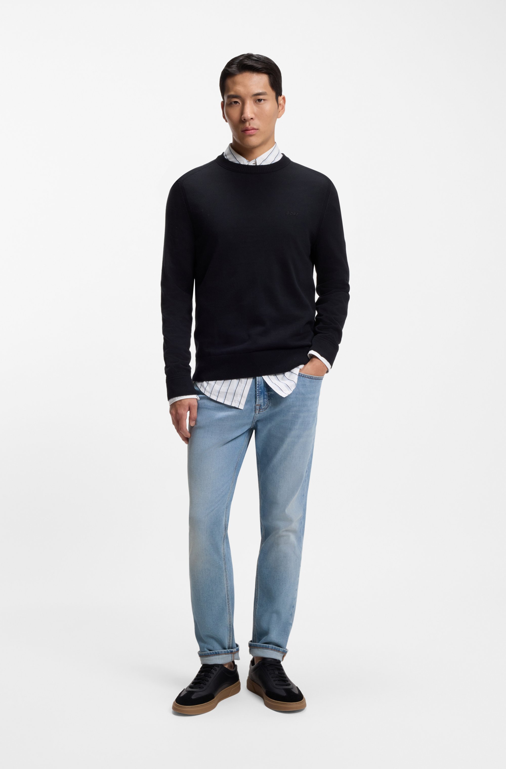 Tapered-fit jeans in blue super-stretch denim