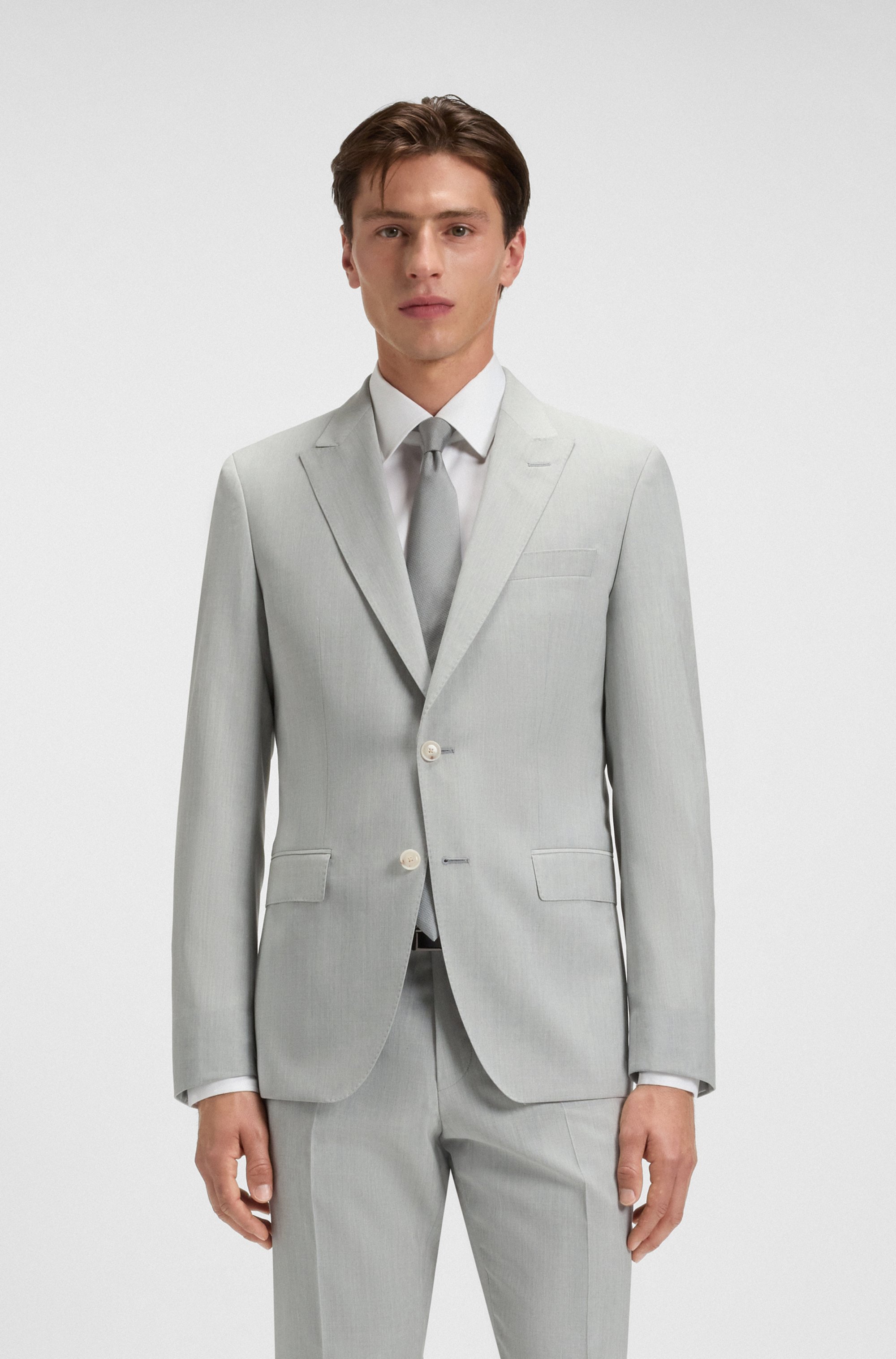 Two-piece slim-fit suit in patterned virgin wool