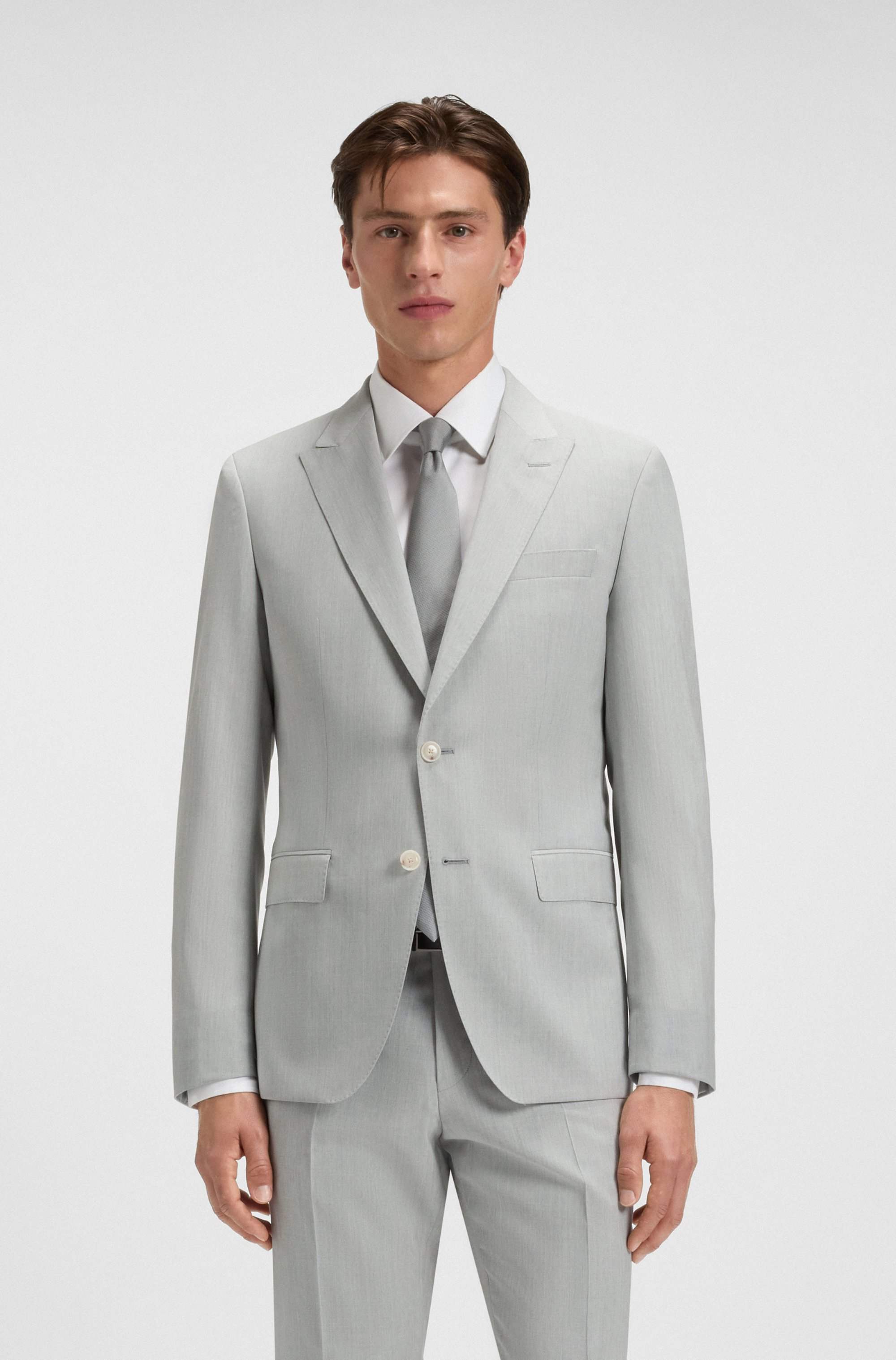 Two-piece slim-fit suit in patterned virgin wool