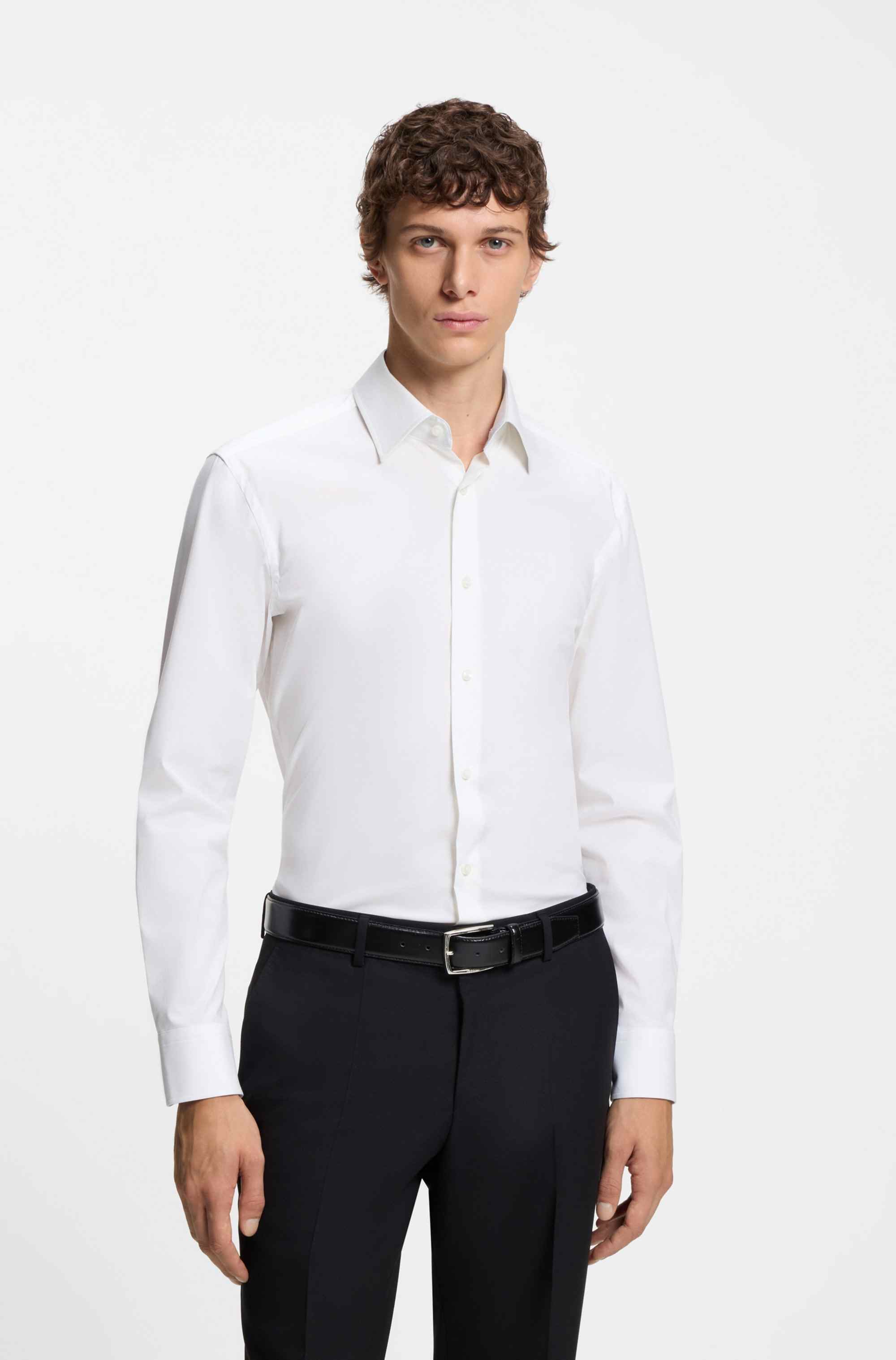 Slim-fit shirt in easy-iron stretch-cotton poplin