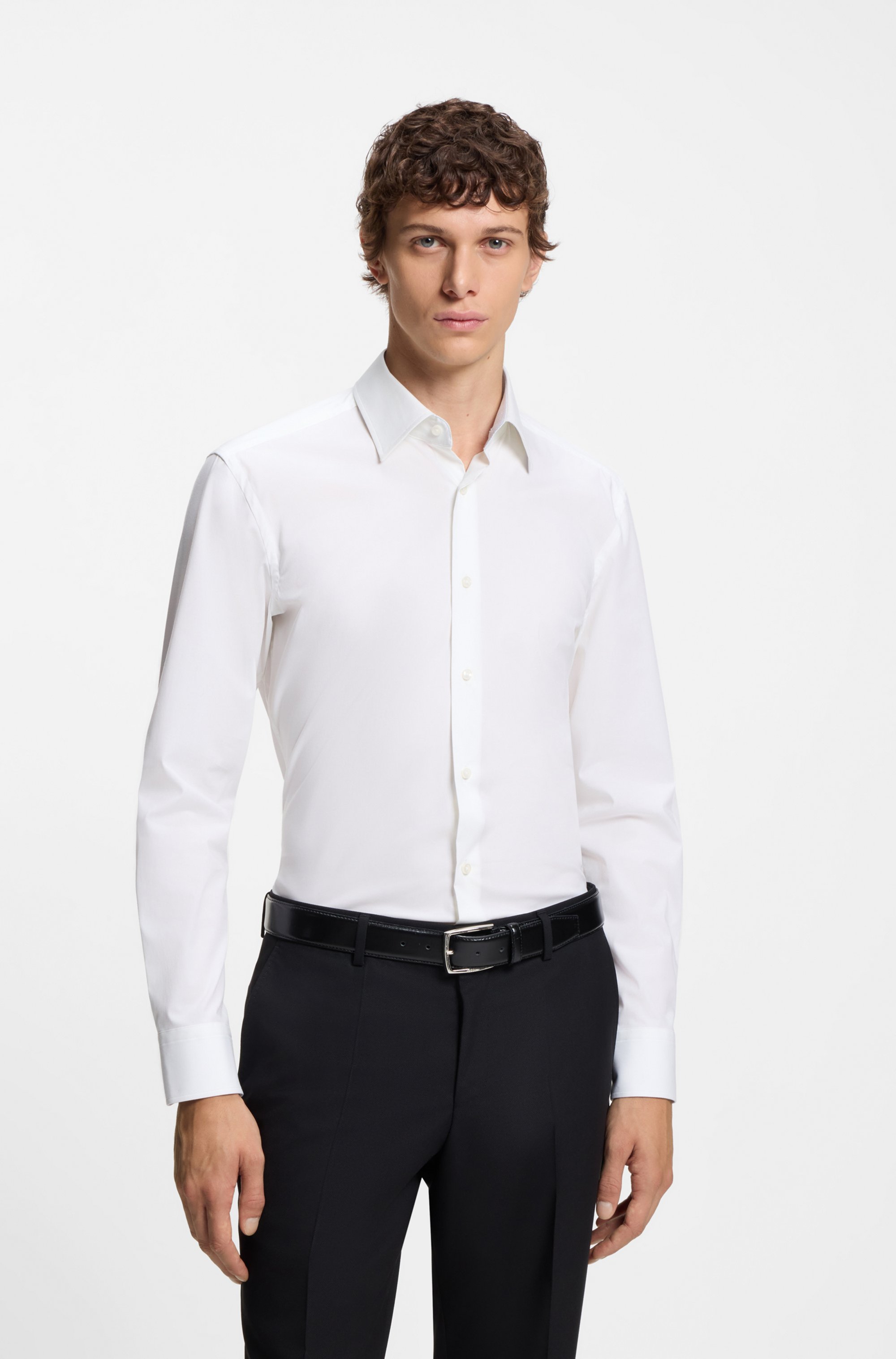 Slim-fit shirt in easy-iron stretch-cotton poplin