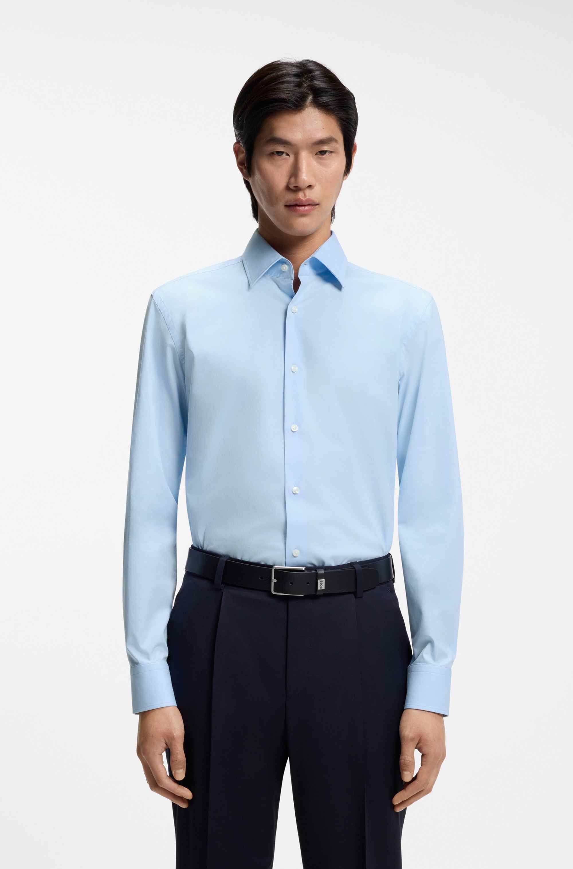 Slim-fit shirt in easy-iron stretch-cotton poplin
