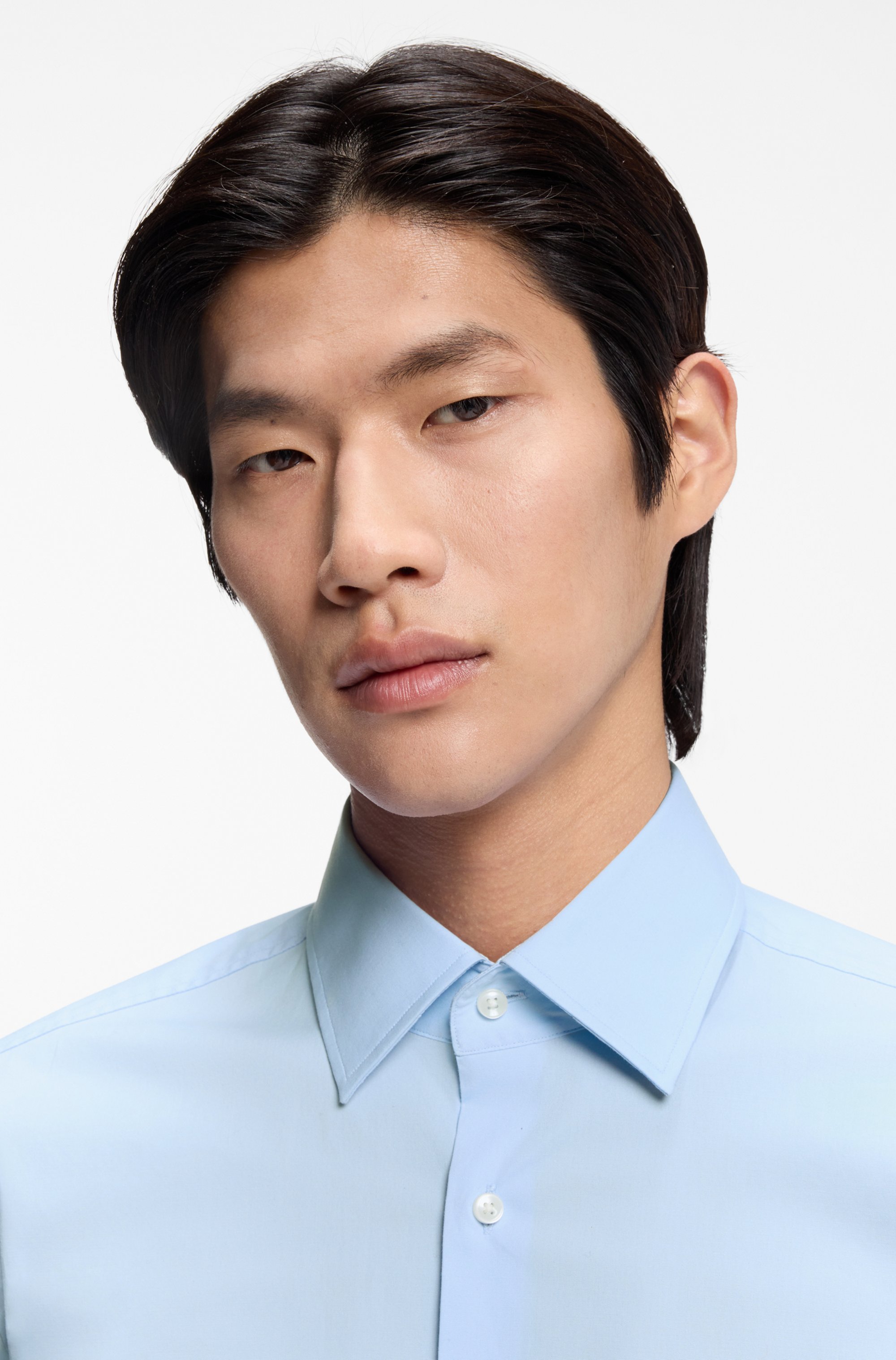 Slim-fit shirt in easy-iron stretch-cotton poplin