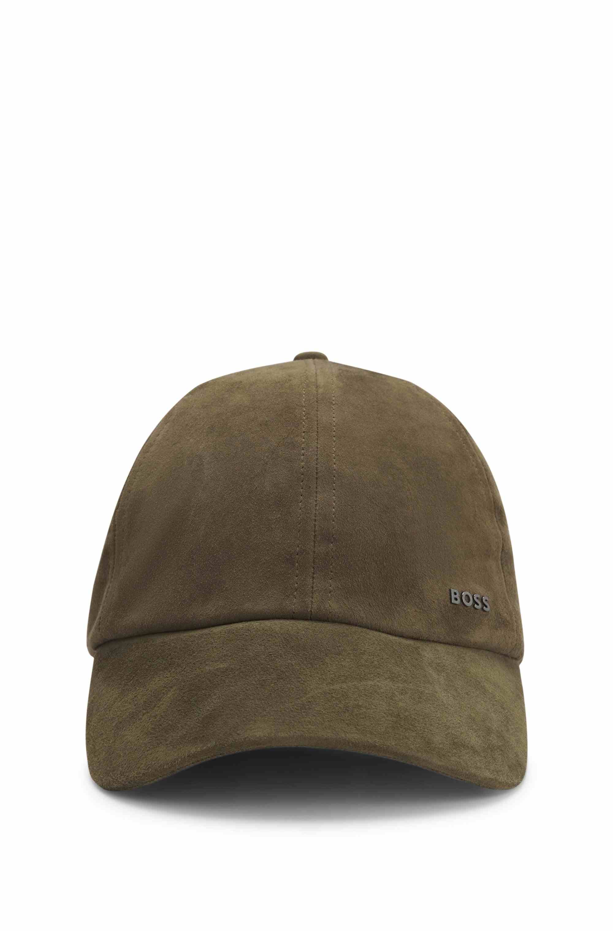 Suede cap with metal logo