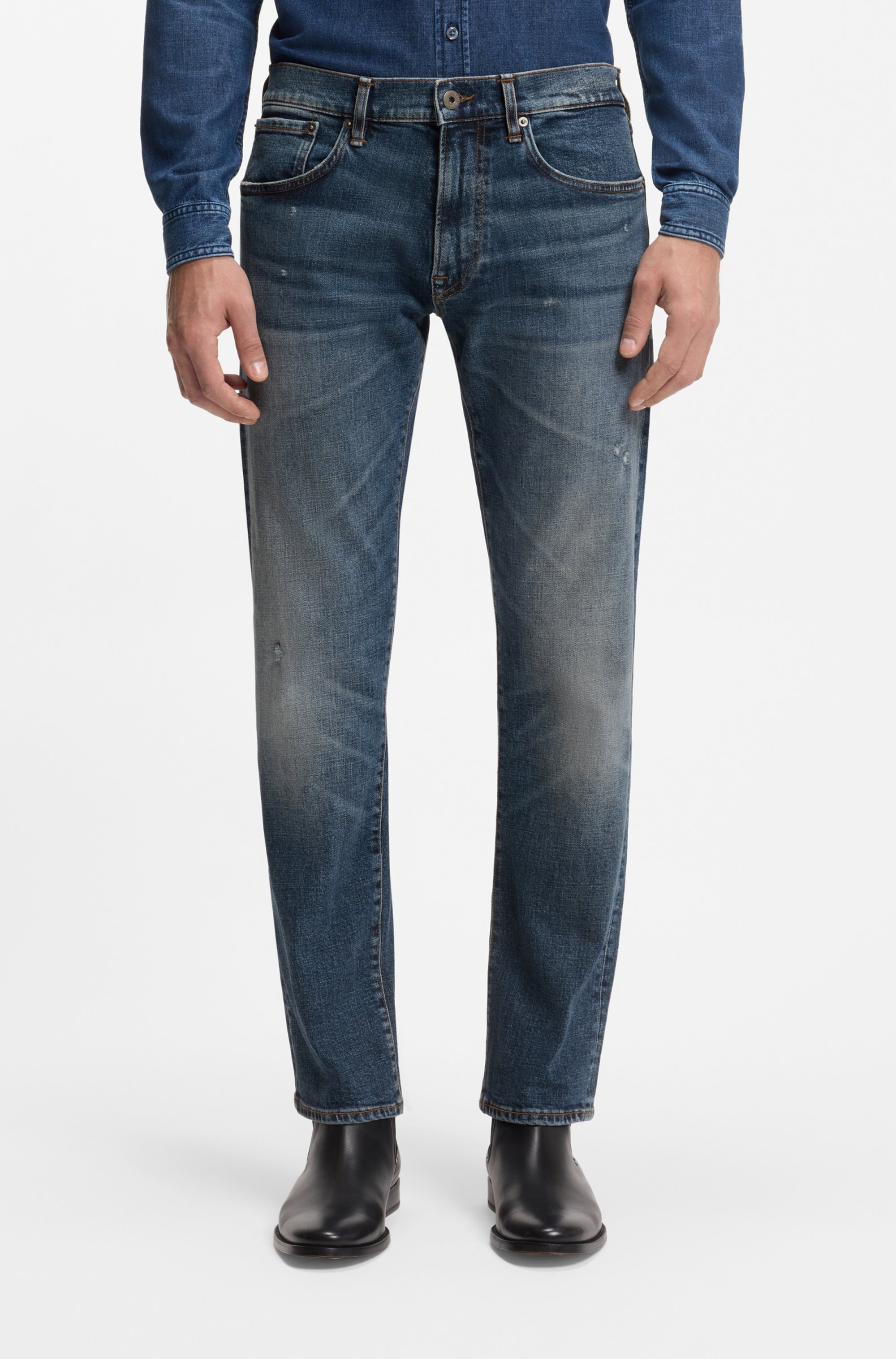 BECKHAM x BOSS slim-fit jeans in blue stretch denim