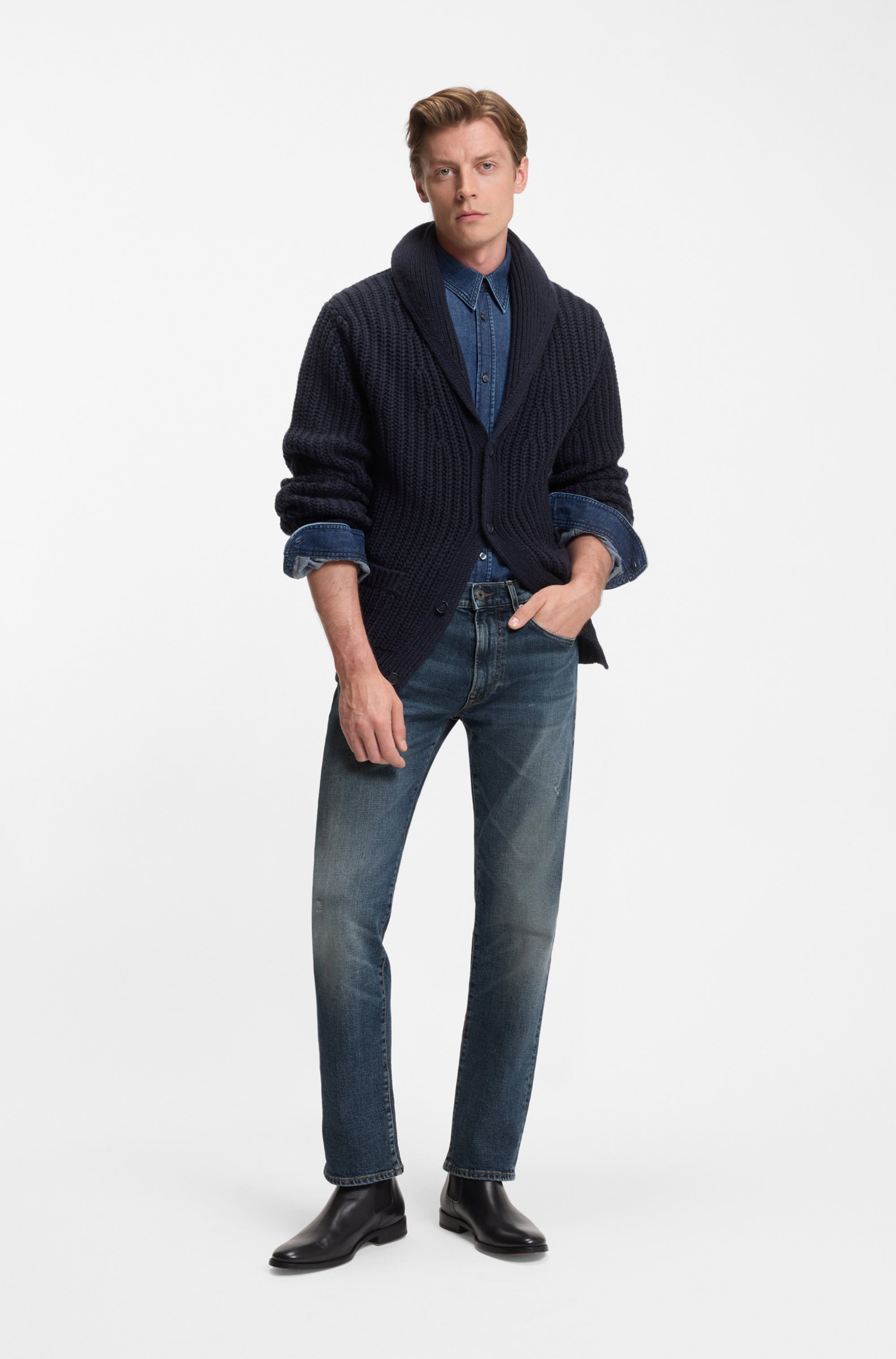 BECKHAM x BOSS slim-fit jeans in blue stretch denim