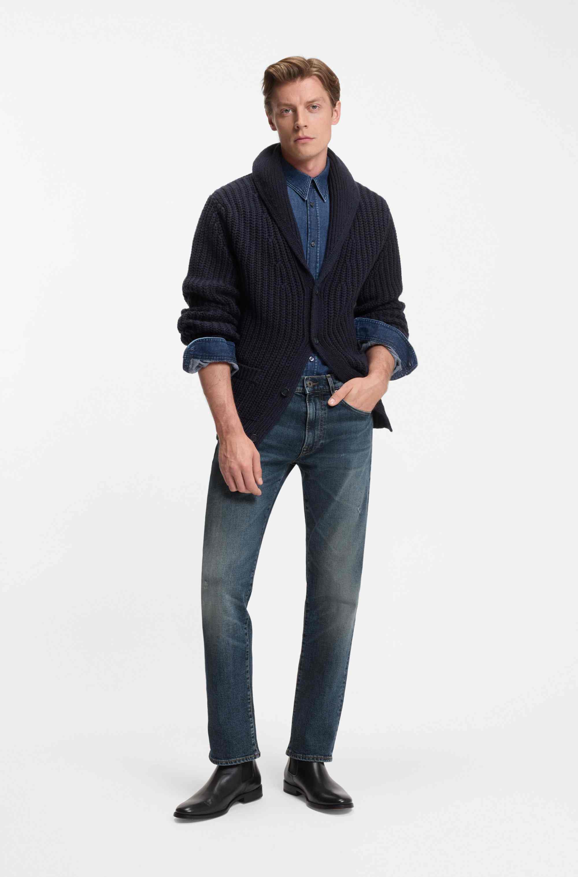 BECKHAM x BOSS slim-fit jeans in blue stretch denim