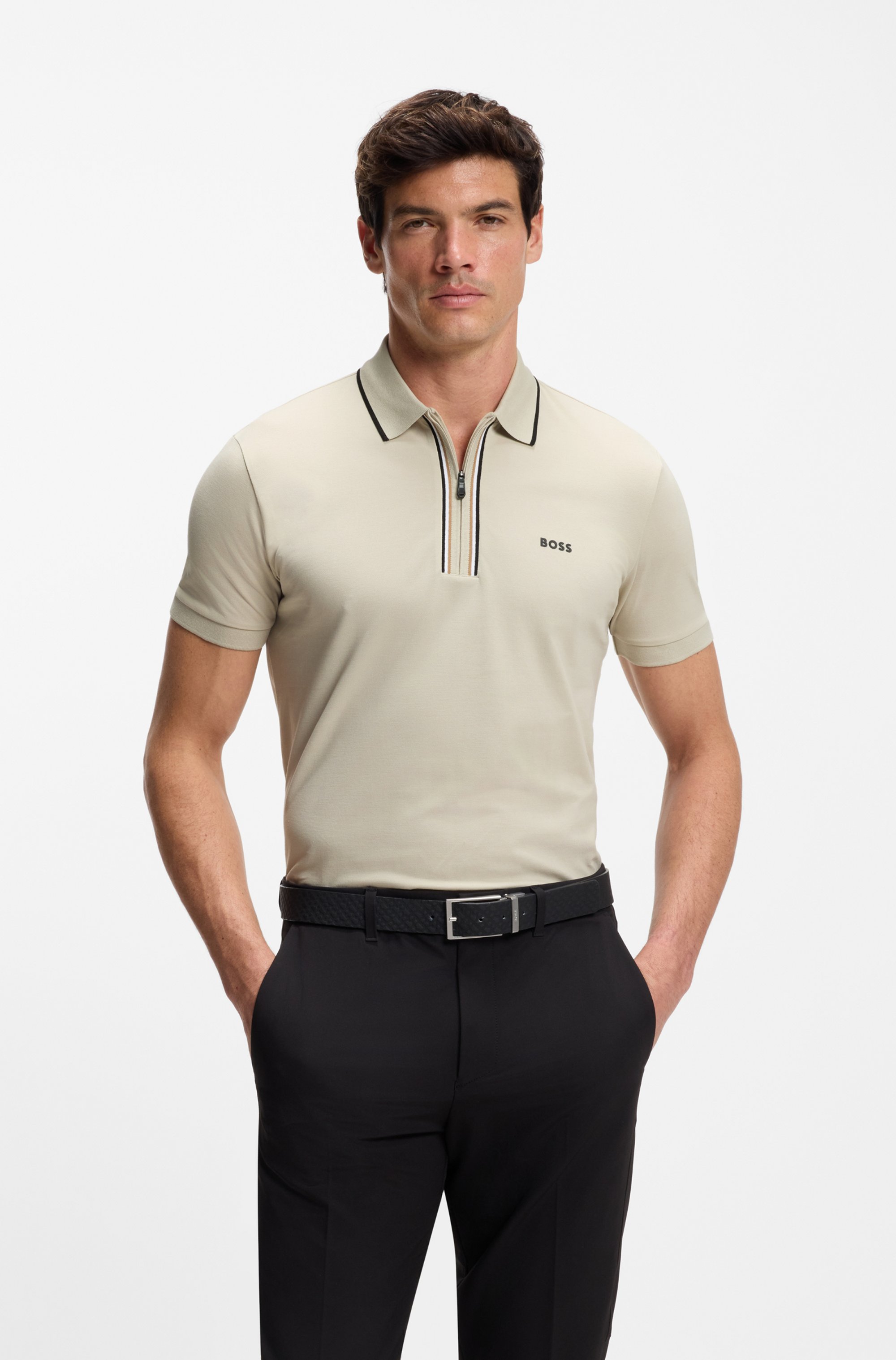 Slim-fit polo shirt in moisture-wicking stretch cotton