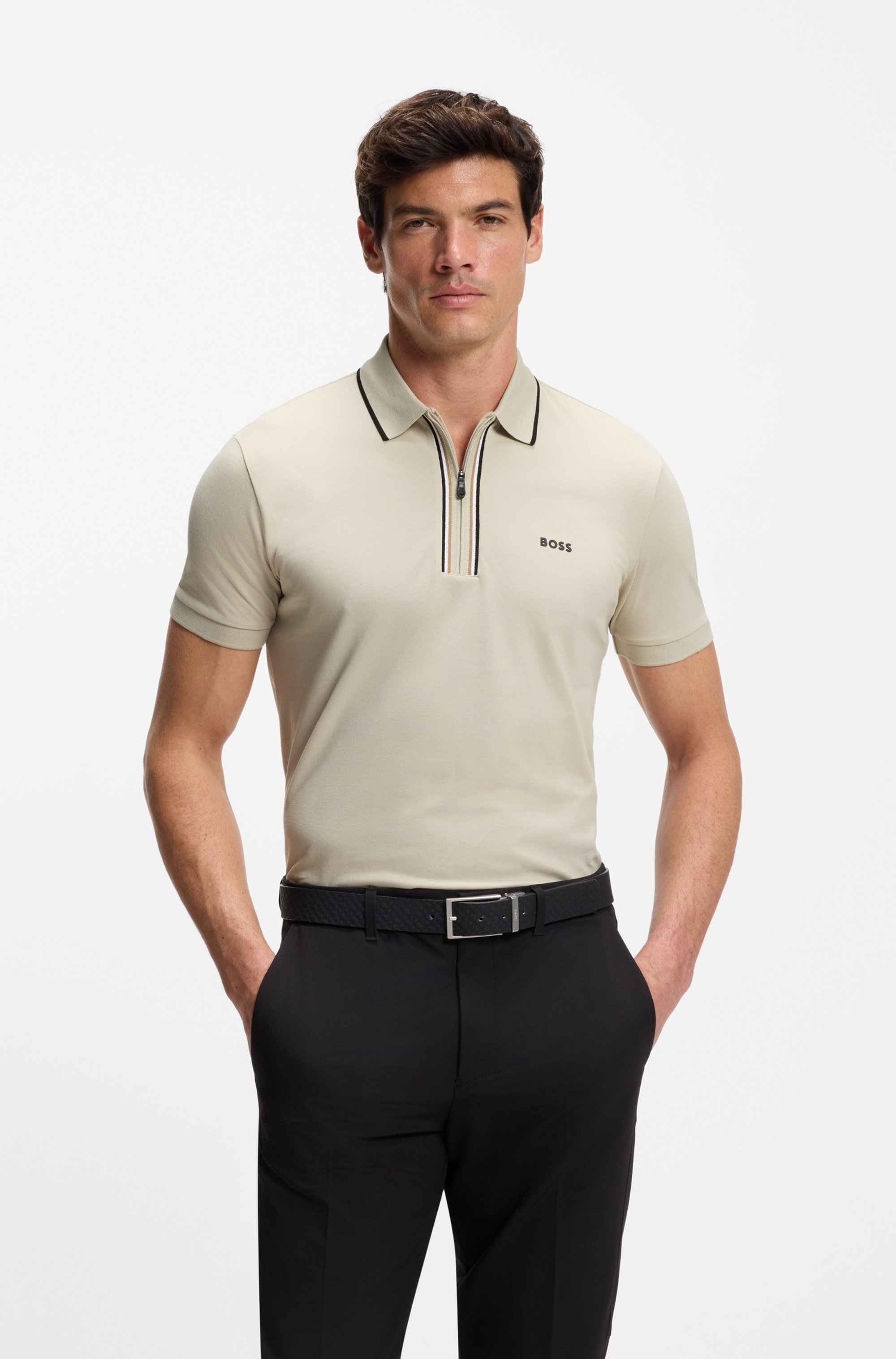 Slim-fit polo shirt in moisture-wicking stretch cotton