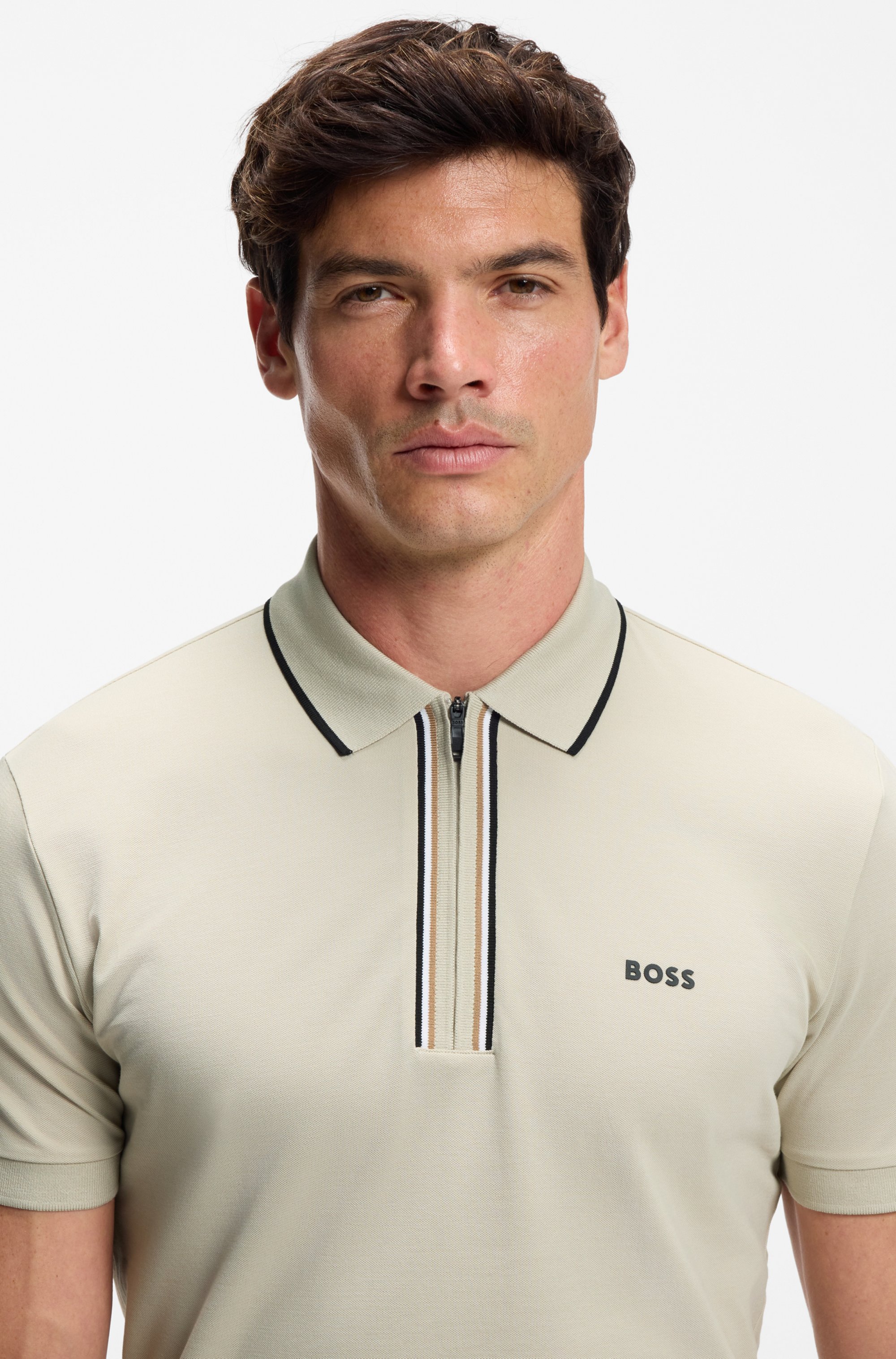 Slim-fit polo shirt in moisture-wicking stretch cotton