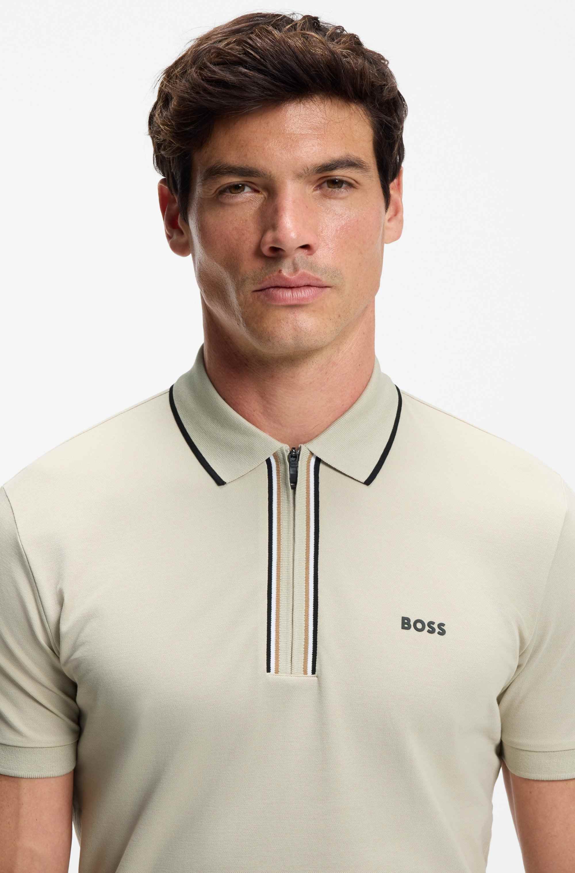 Slim-fit polo shirt in moisture-wicking stretch cotton