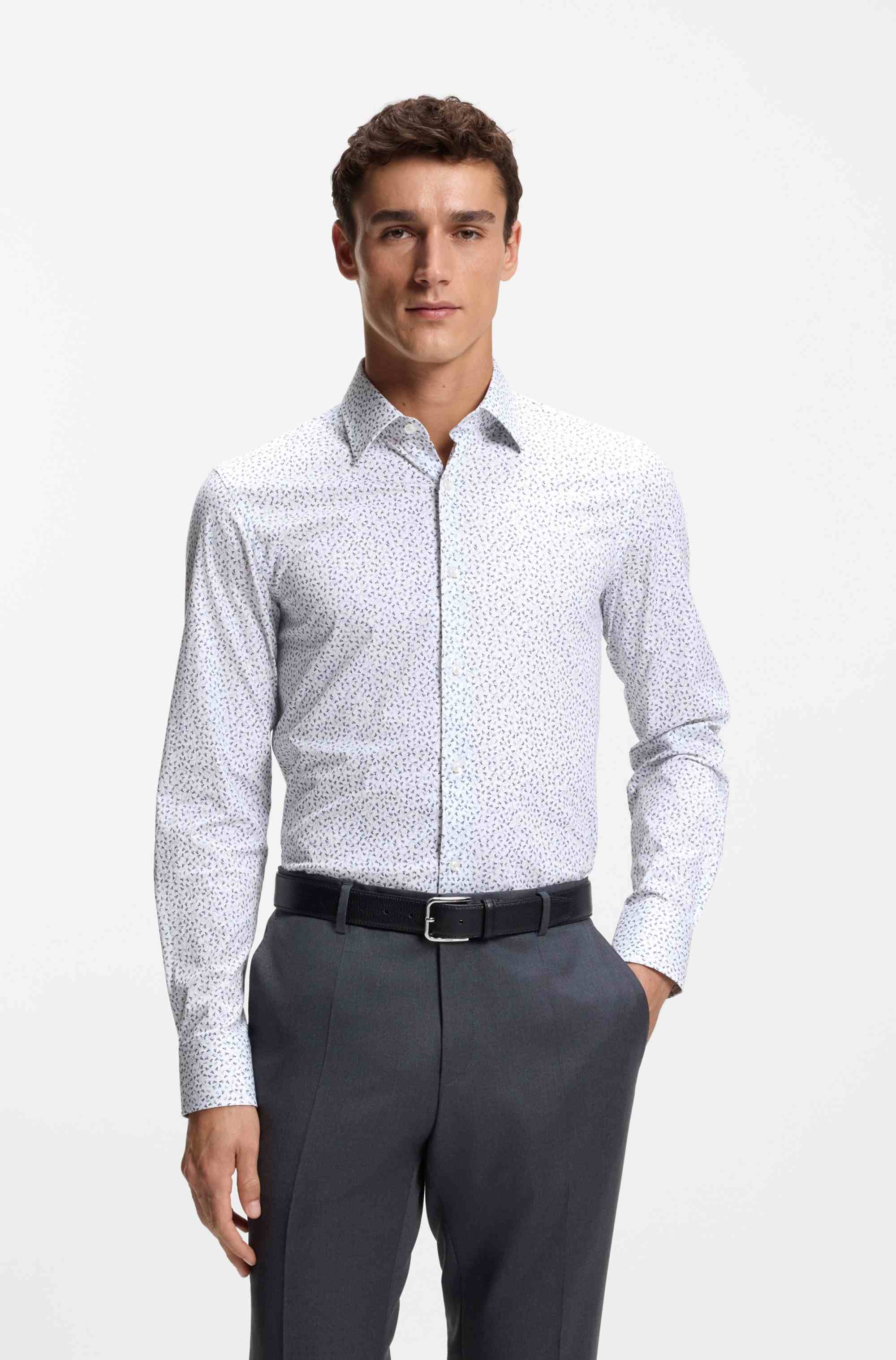Slim-fit shirt in printed stretch cotton