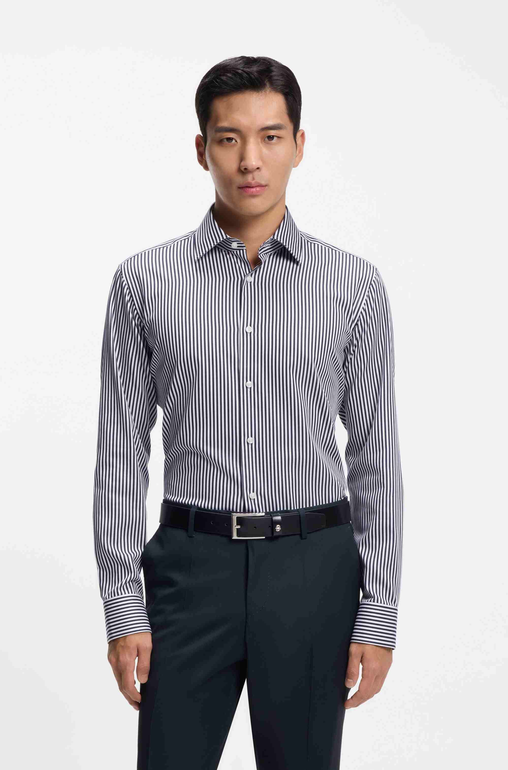 Regular-fit shirt in striped easy-iron cotton
